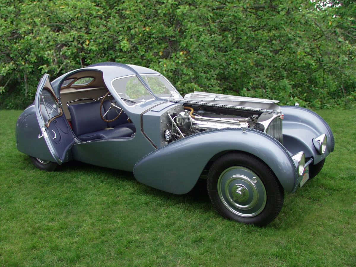 Bugatti Type 57, silver, green grass, SD Desktop Wallpaper