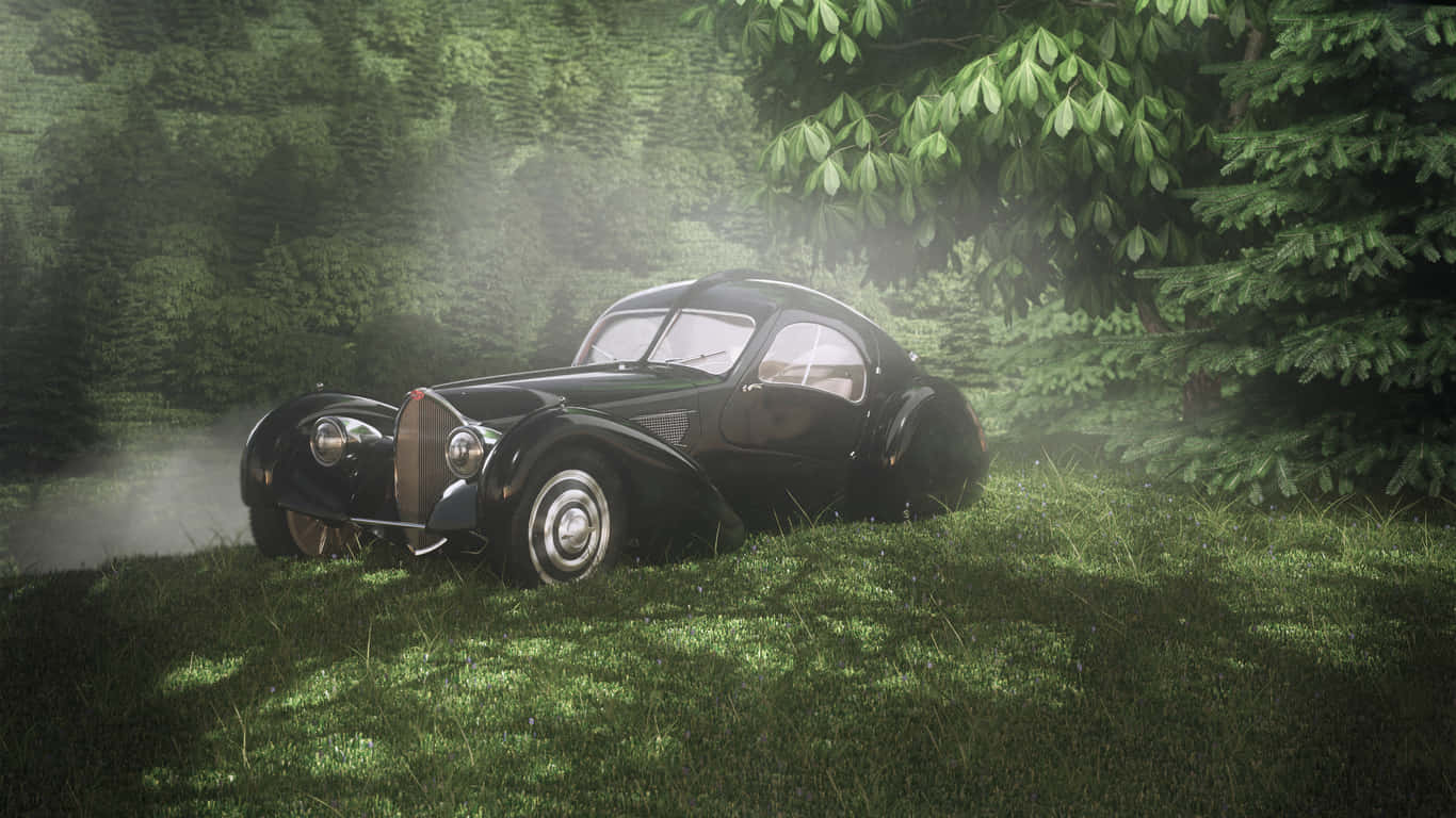 Bugatti Type 57, sleek black, vintage car, HD Desktop Wallpaper