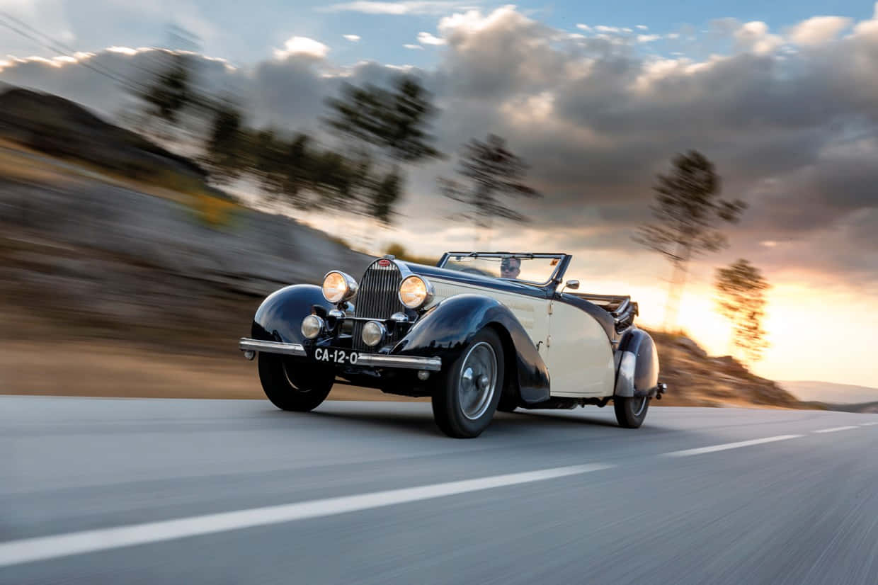Bugatti Type 57, black and cream, convertible, SD Desktop Wallpaper