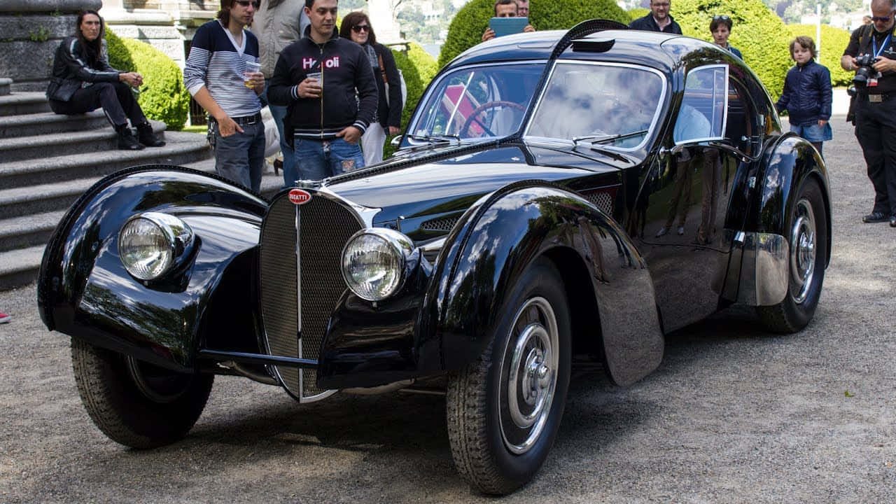 Bugatti Type 57, glossy black, vintage Bugatti sports car, HD Desktop Wallpaper