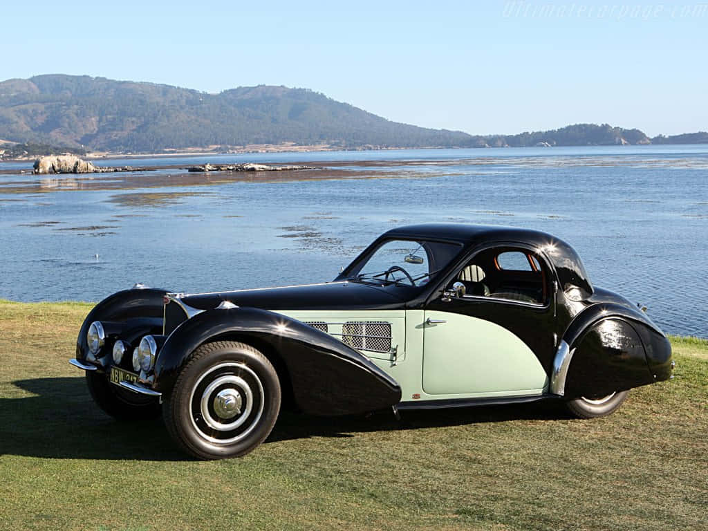 Bugatti Type 57, sleek black, mint green, SD Desktop Wallpaper