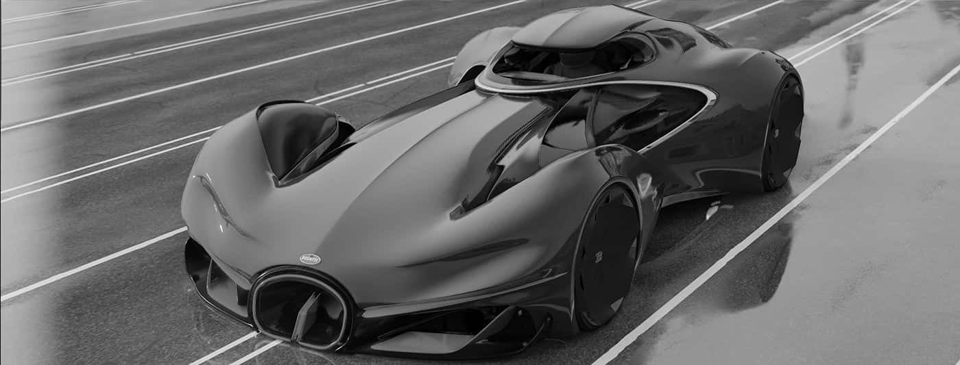 Bugatti Type 57, sleek futuristic sports car, wet racetrack, HD Desktop Wallpaper