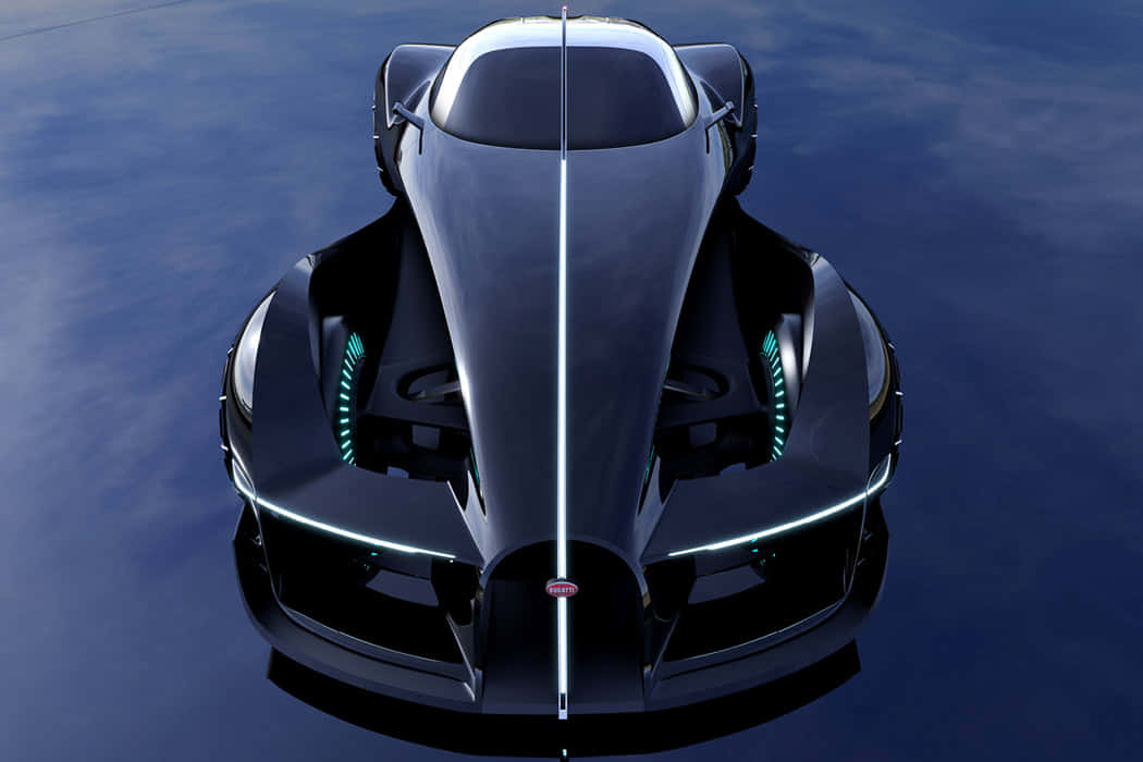 Bugatti Type 57, sleek black, glowing blue accents, SD Desktop Wallpaper