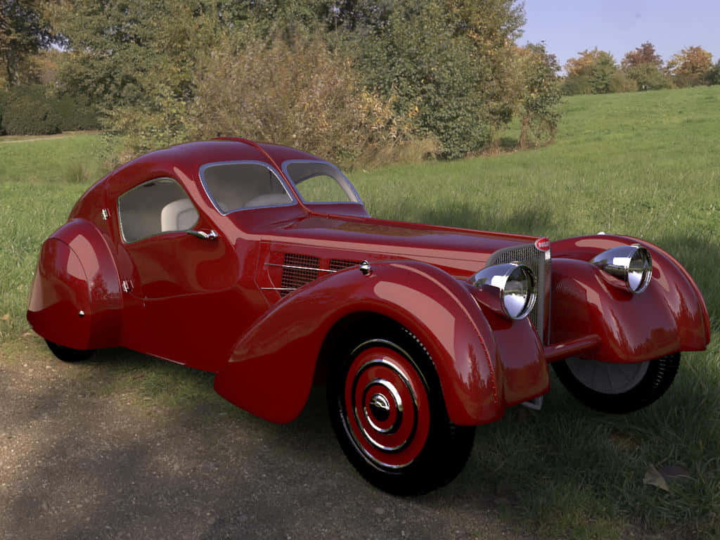 Bugatti Type 57SC Atlantic, glossy red, chrome accents, SD Desktop Wallpaper