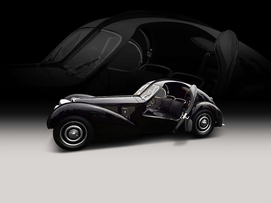 Bugatti Type 57SC Atlantic, sleek black, glossy finish, SD Desktop Wallpaper