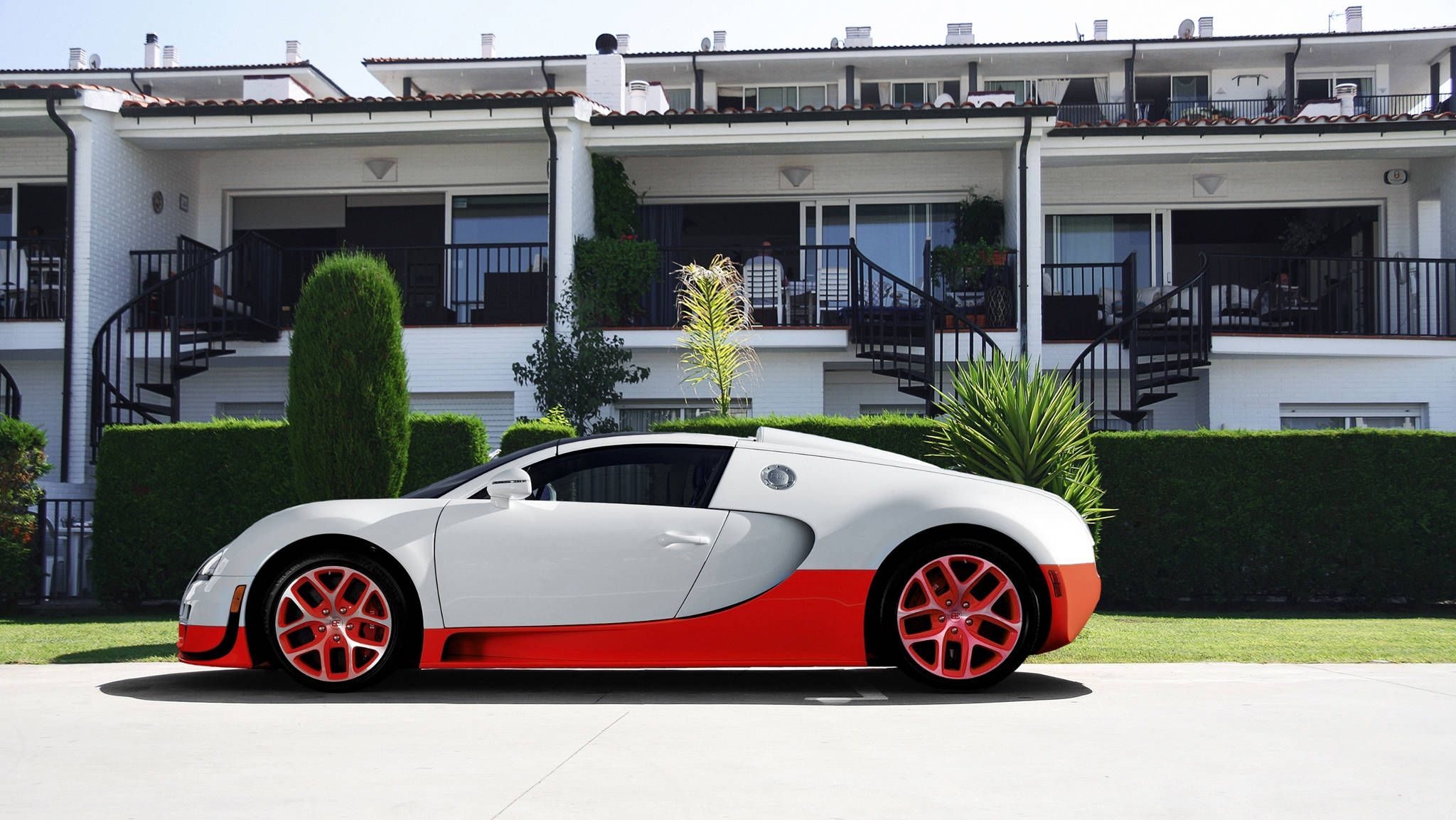 Bugatti Veyron, white, red, Full HD Desktop Wallpaper