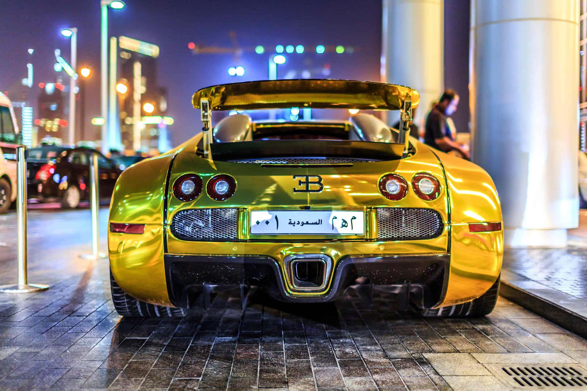 gold Bugatti Veyron, Bugatti Veyron, night, HD Desktop Wallpaper