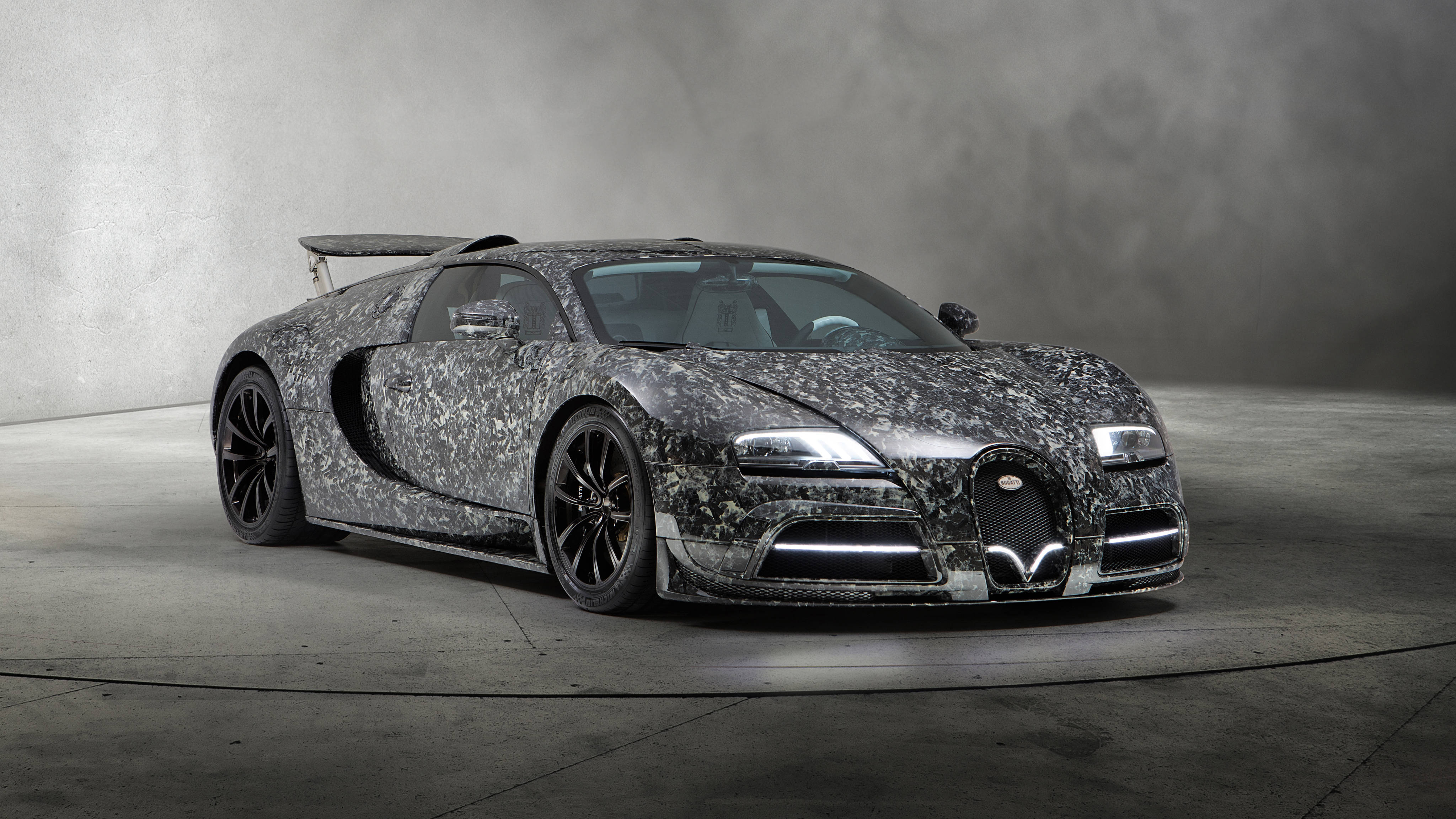 Bugatti Veyron, speckled gray and black pattern, camouflaged Bugatti supercar, 4K Desktop Wallpaper