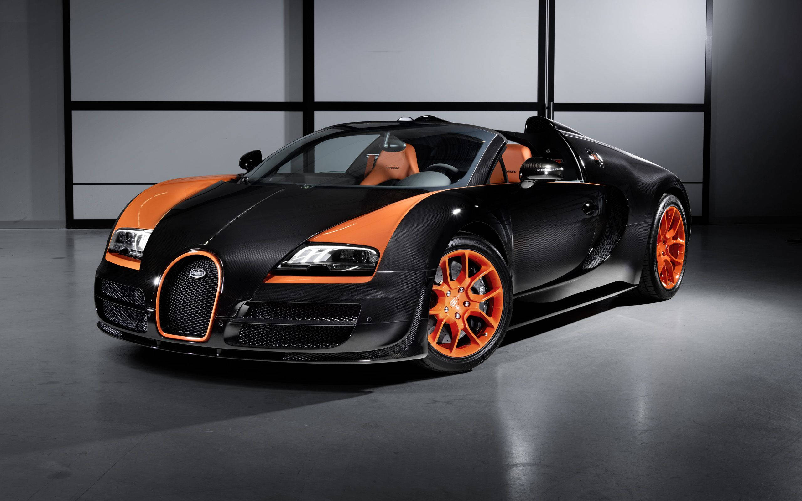 Bugatti Veyron, black, orange, 2K Desktop Wallpaper