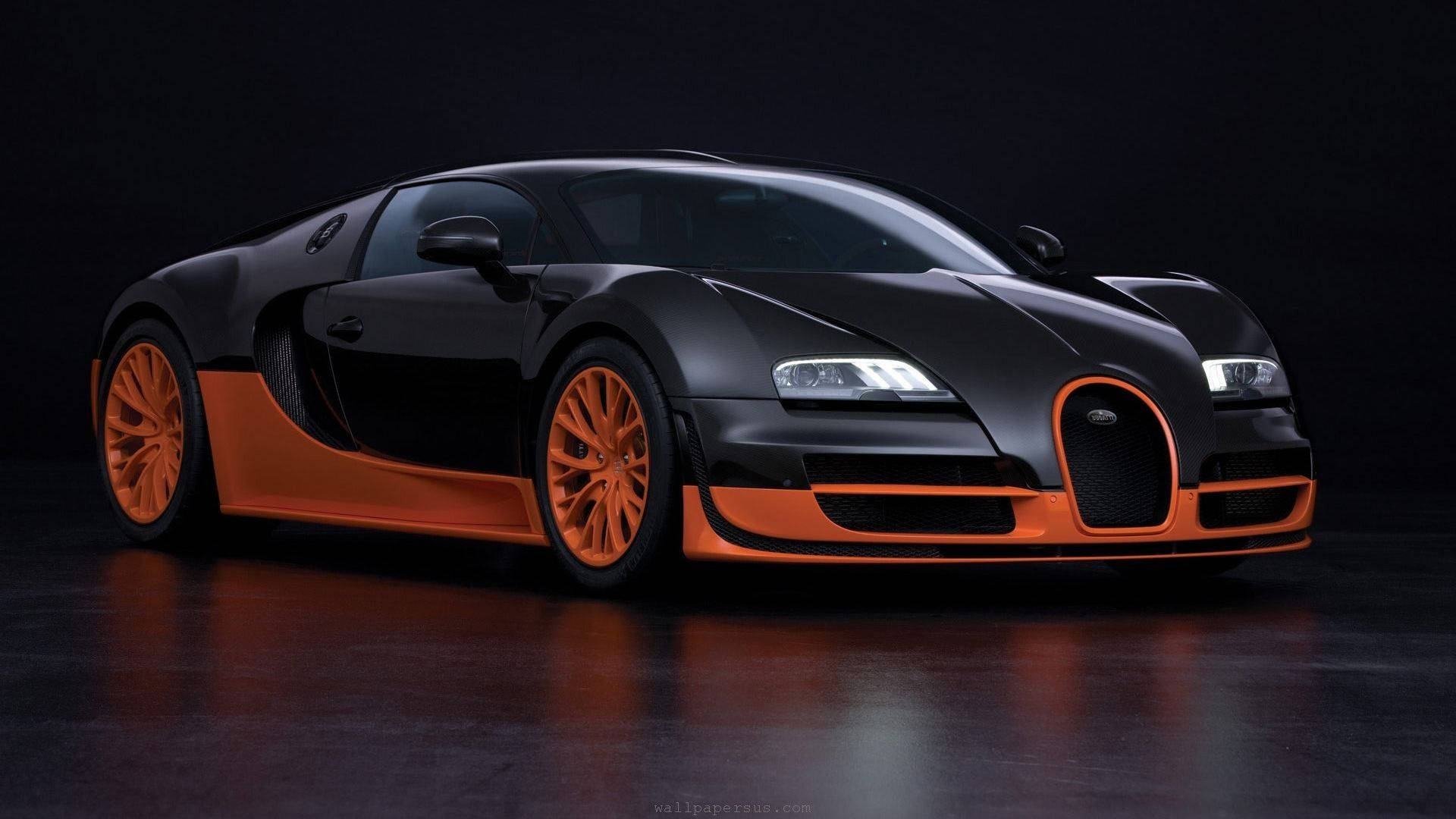 Bugatti Veyron, matte black, vibrant orange accents, Full HD Desktop Wallpaper