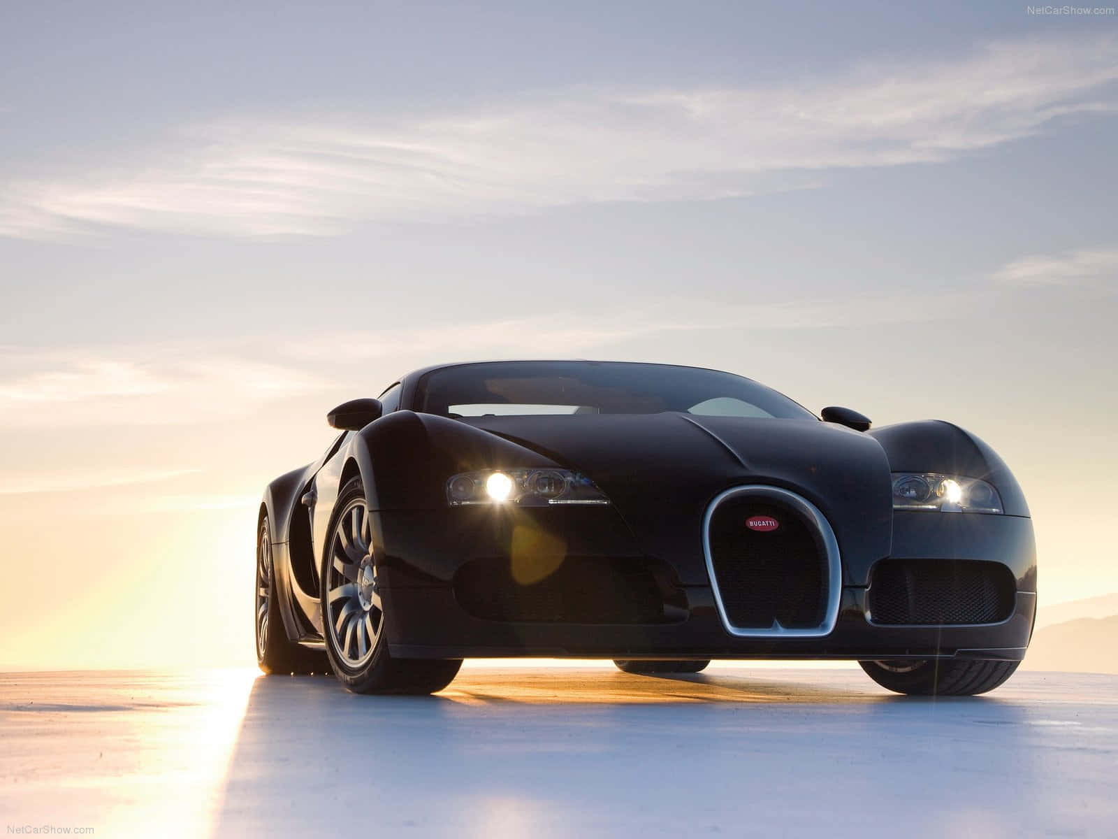 Bugatti Veyron, sleek black, golden sunrise, HD Desktop Wallpaper