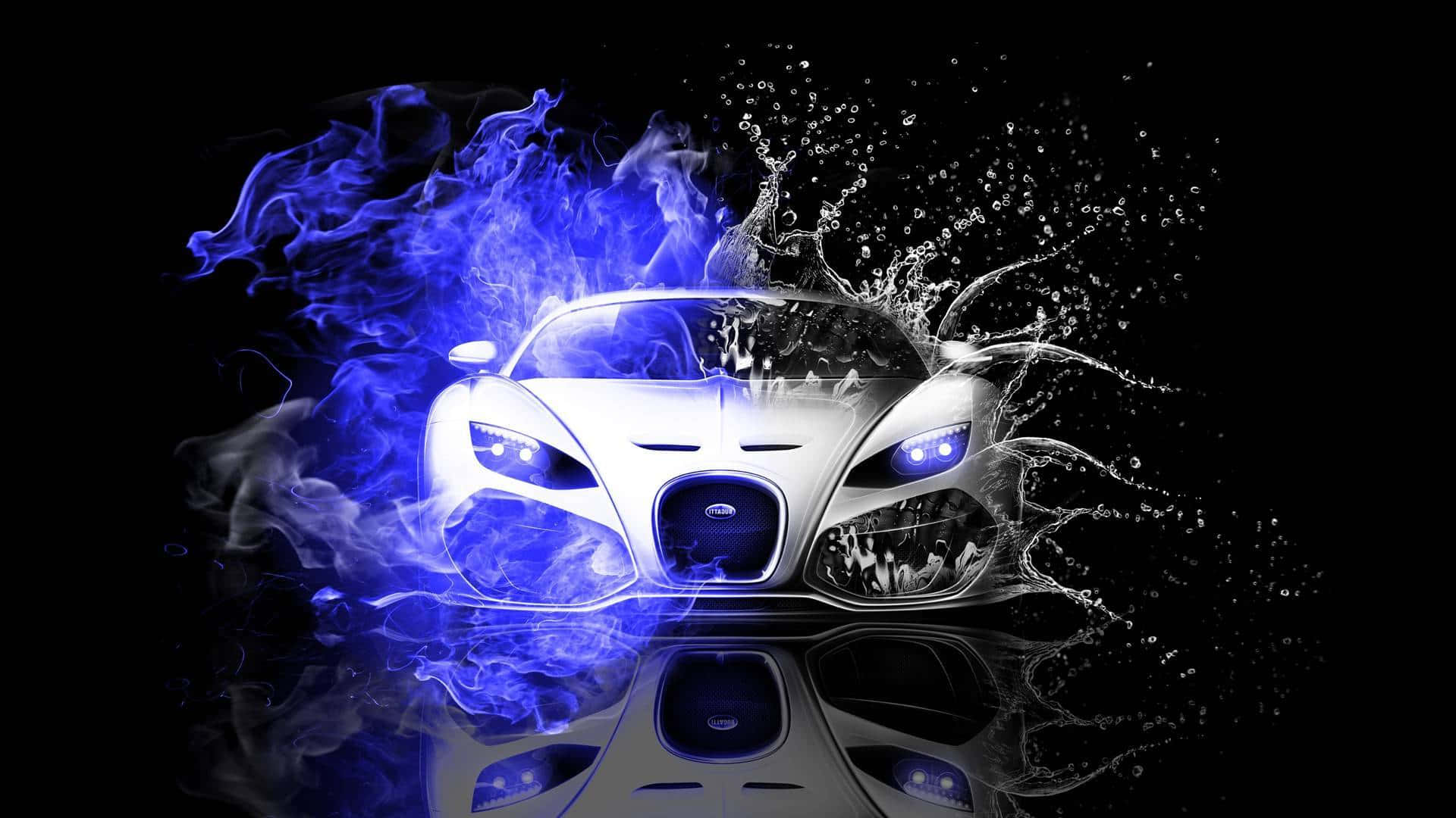 Bugatti Veyron, white graphics, blue flames, Full HD Desktop Wallpaper