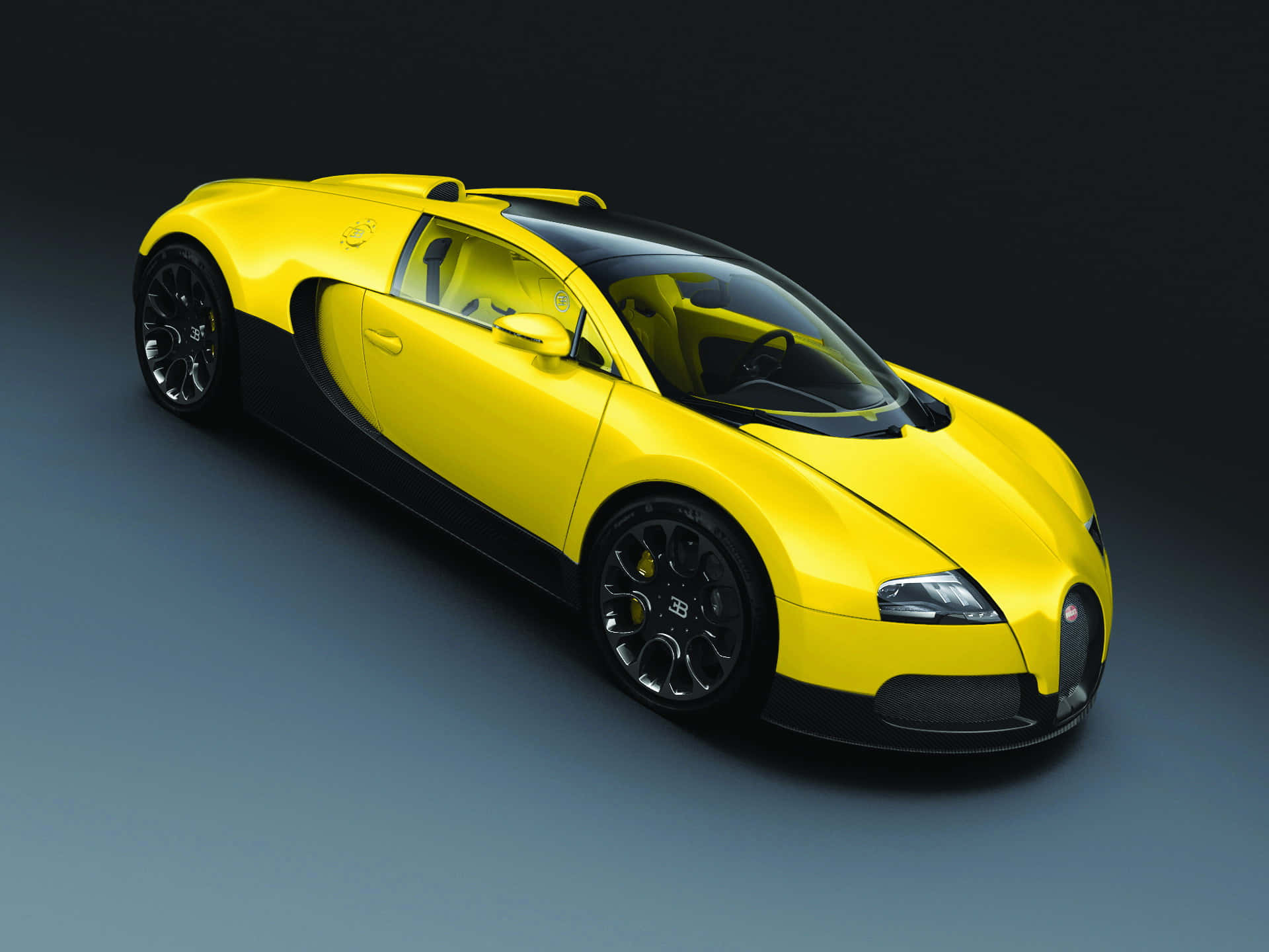 Bugatti Veyron, vibrant yellow, black accents, Full HD Desktop Wallpaper