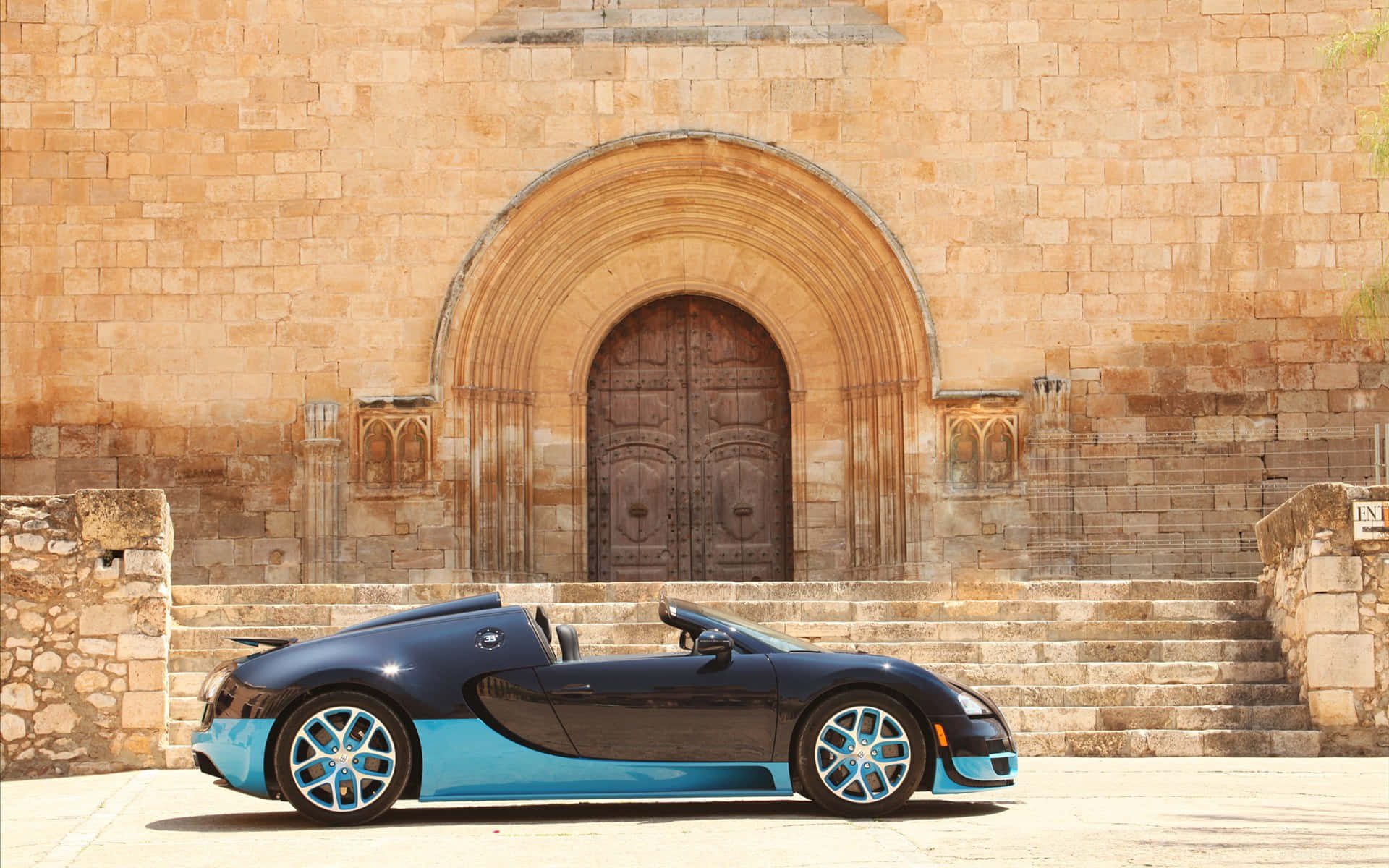 Bugatti Veyron, black and blue, convertible, Full HD Desktop Wallpaper