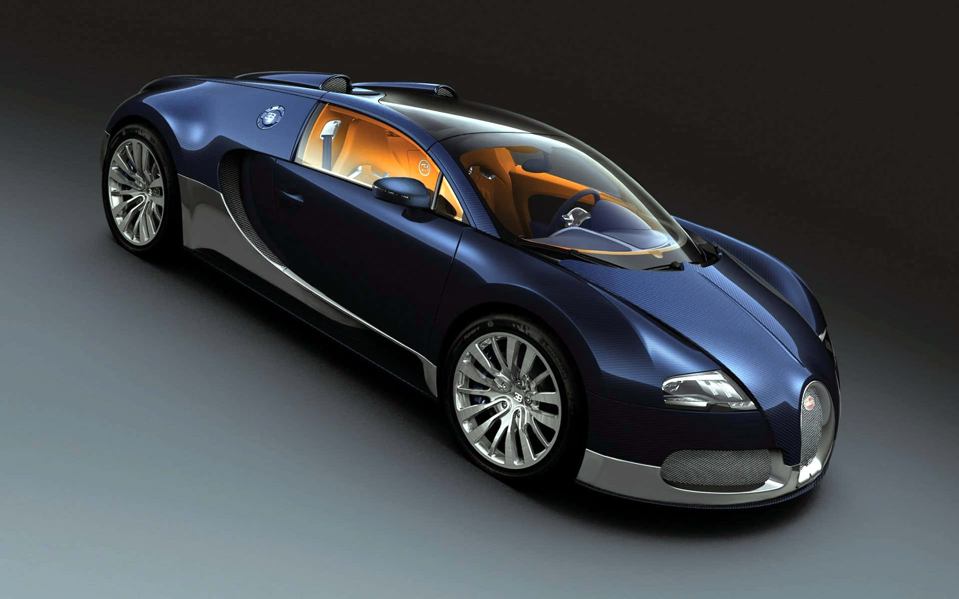Bugatti Veyron, blue, orange interior, Full HD Desktop Wallpaper