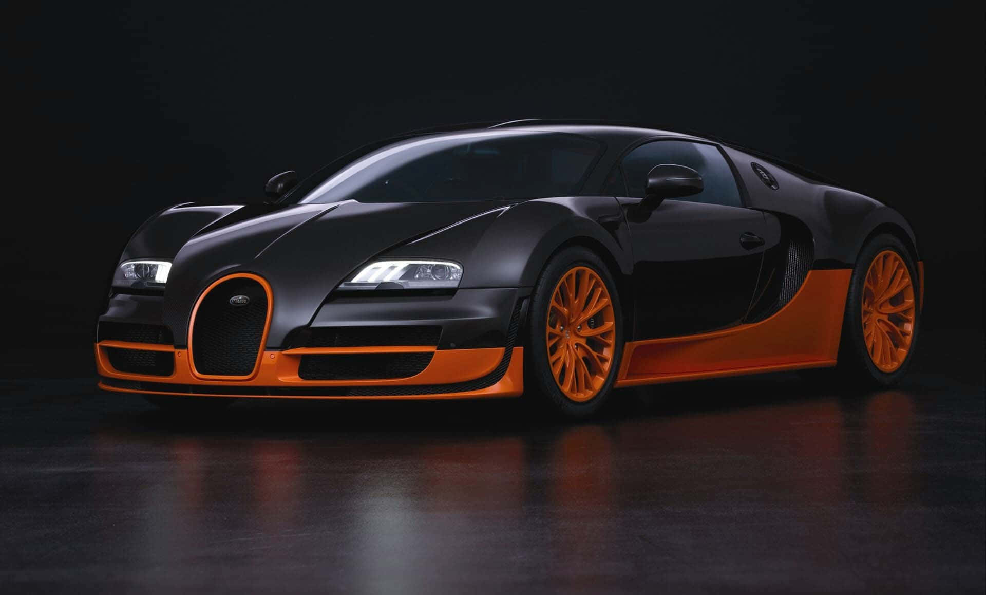 Bugatti Veyron, matte black, vibrant orange accents, Full HD Desktop Wallpaper