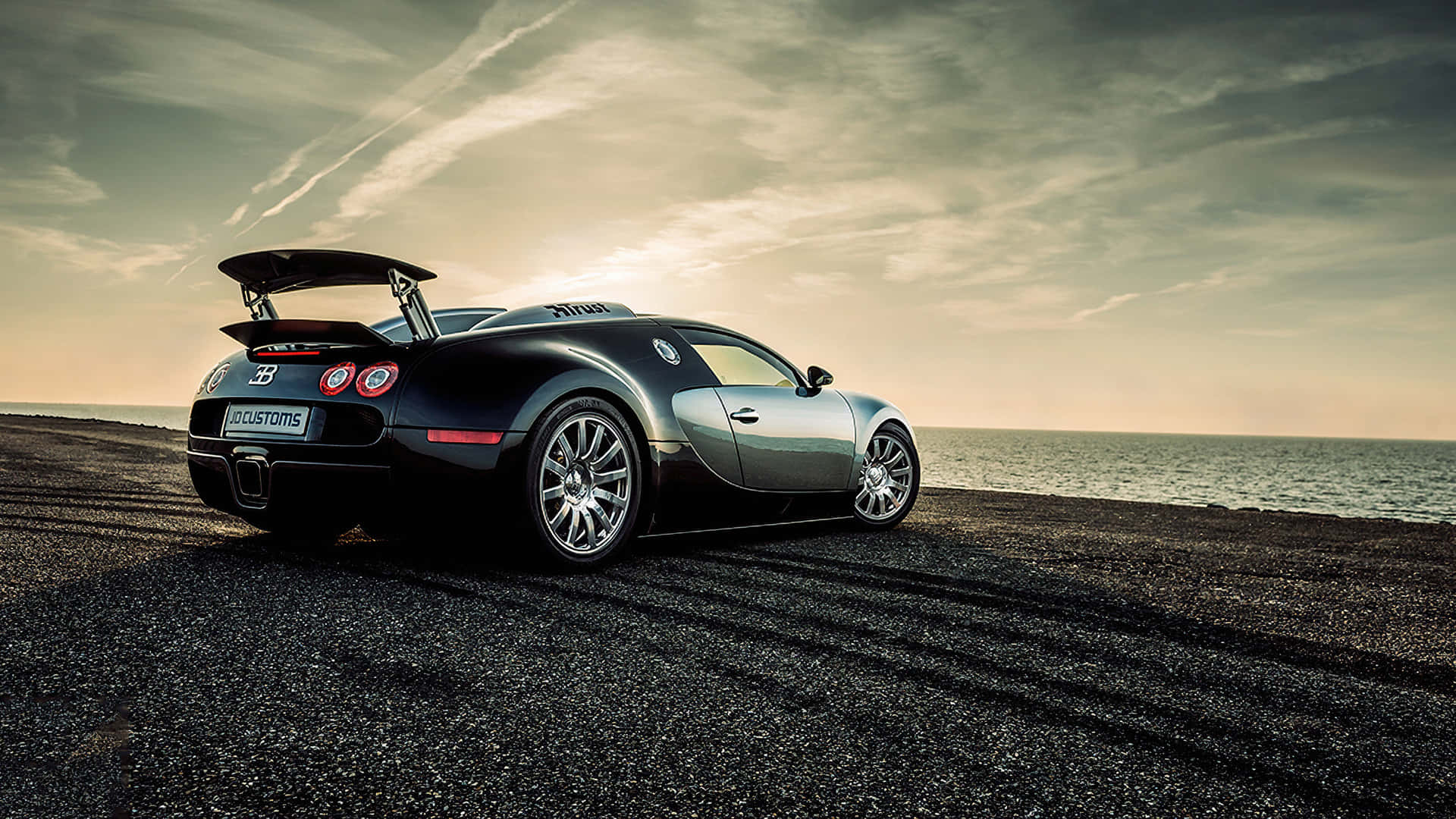 Bugatti Veyron, sleek black, gravel shore, Full HD Desktop Wallpaper