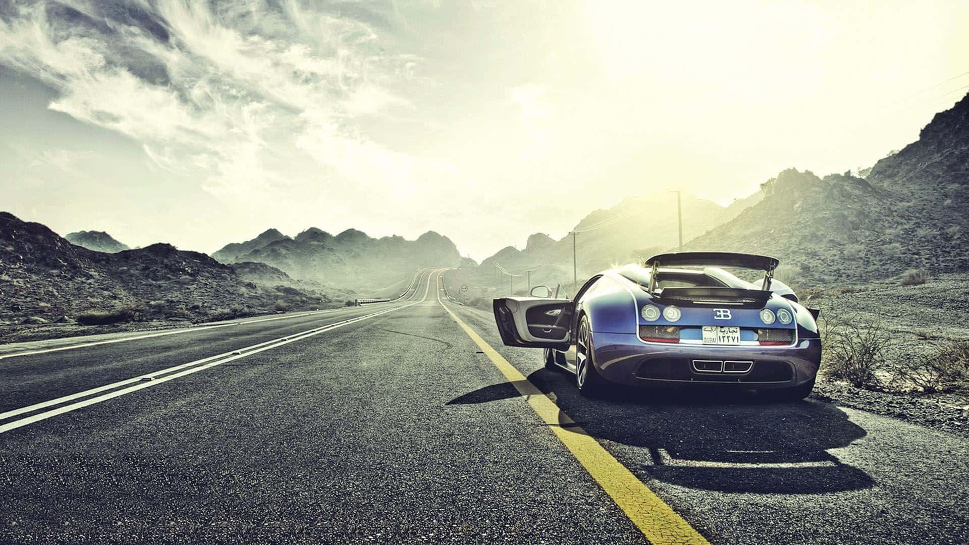 Bugatti Veyron, Super Sports Car, desert highway, Full HD Desktop Wallpaper