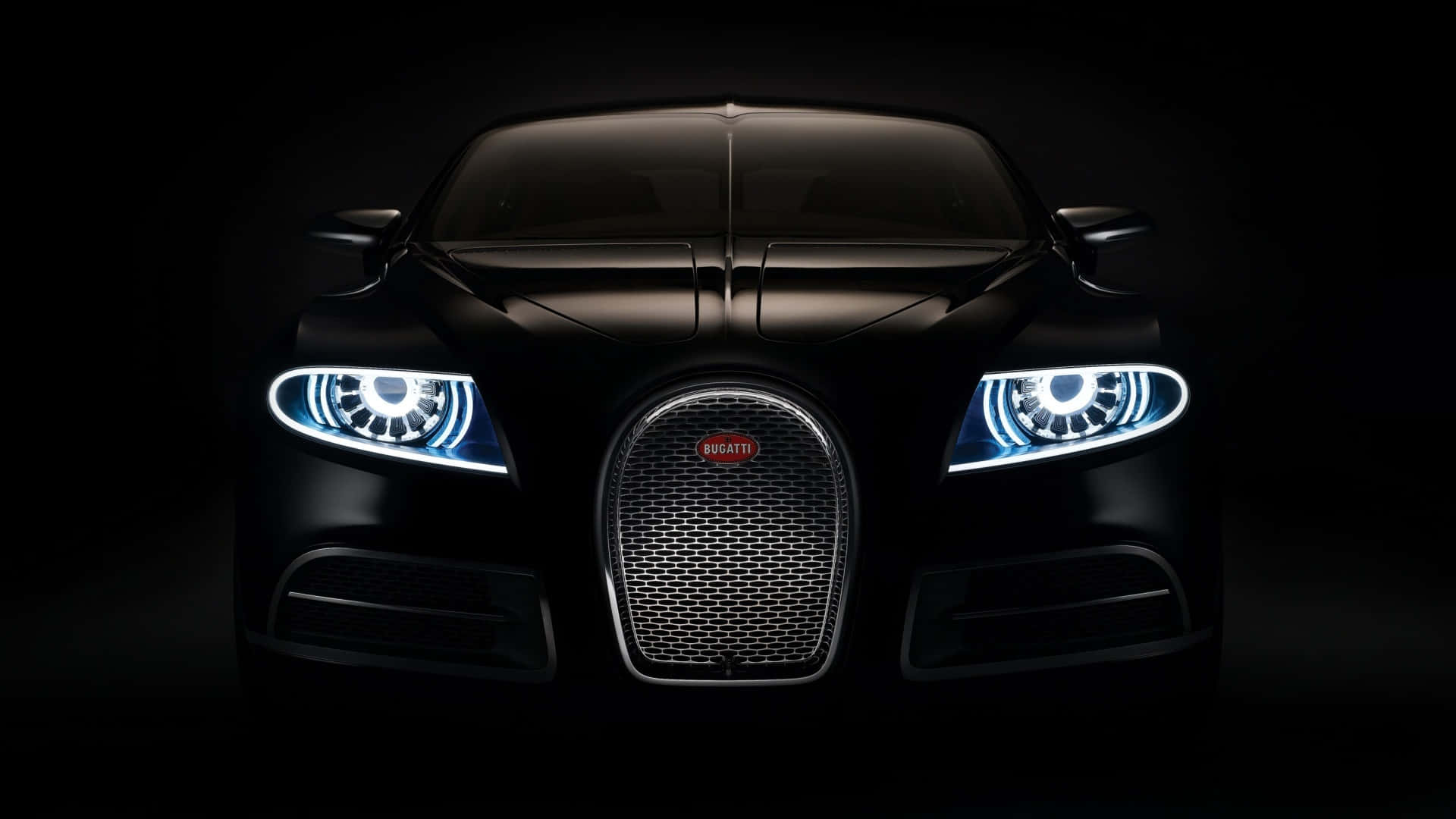 Bugatti Veyron, black, bright blue headlights, Full HD Desktop Wallpaper