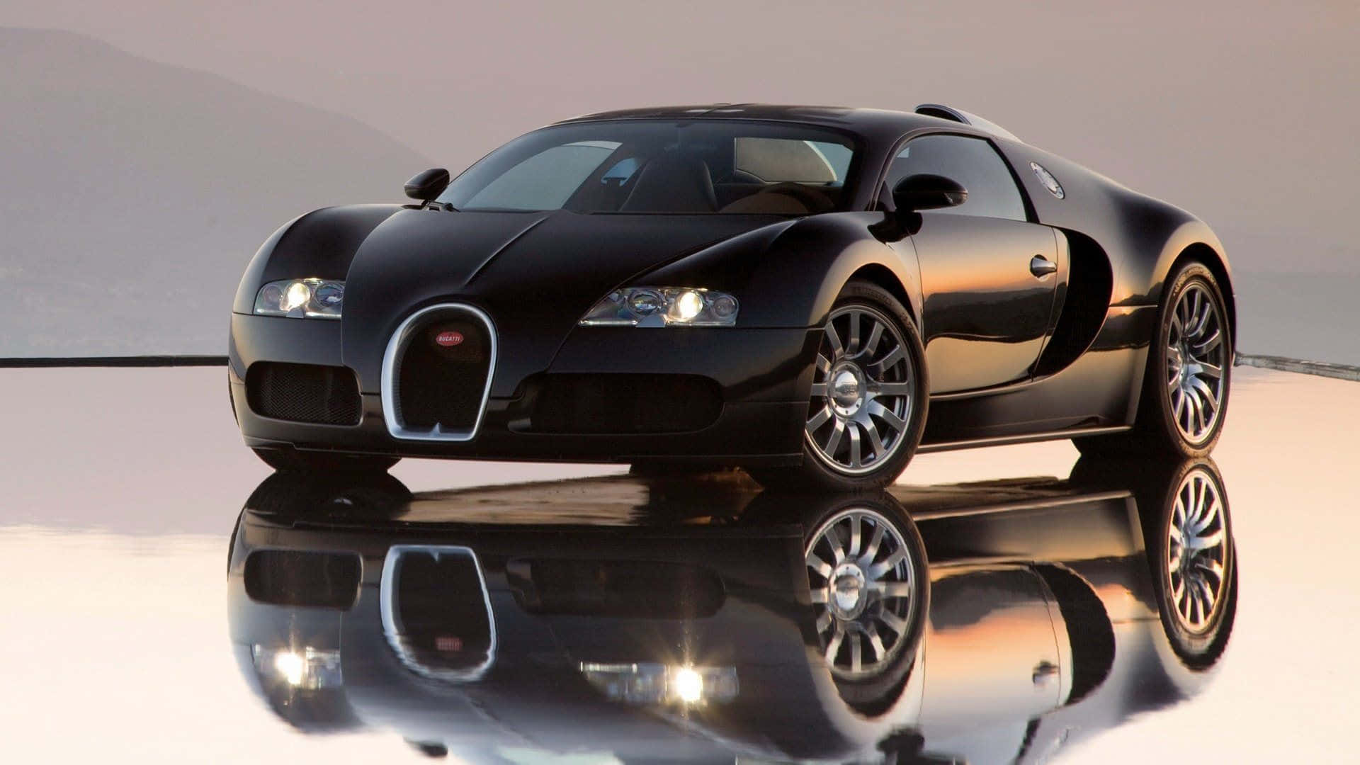 Bugatti Veyron, black, reflective surface, Full HD Desktop Wallpaper