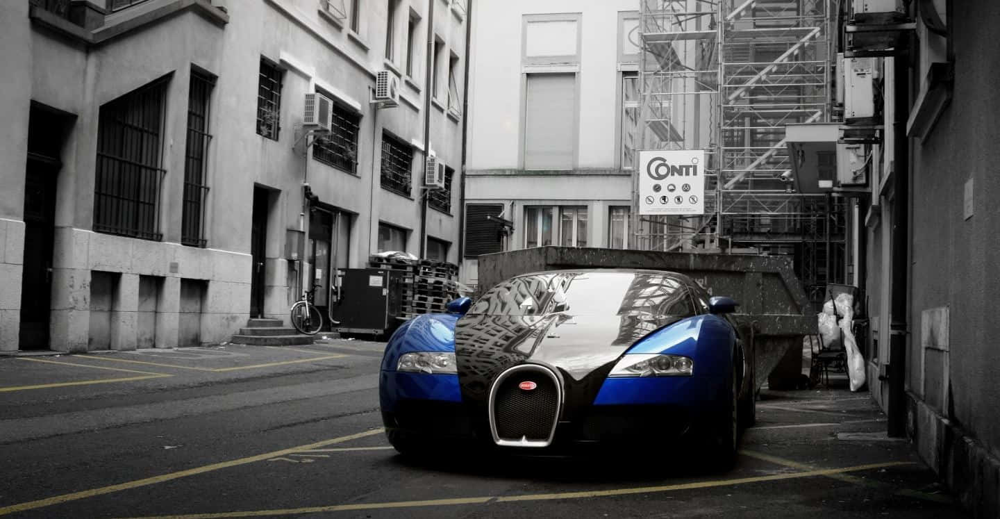 Bugatti Veyron, blue, urban alleyway, HD Desktop Wallpaper