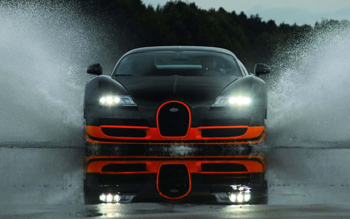 Bugatti Veyron, black, orange accents, SD Desktop Wallpaper
