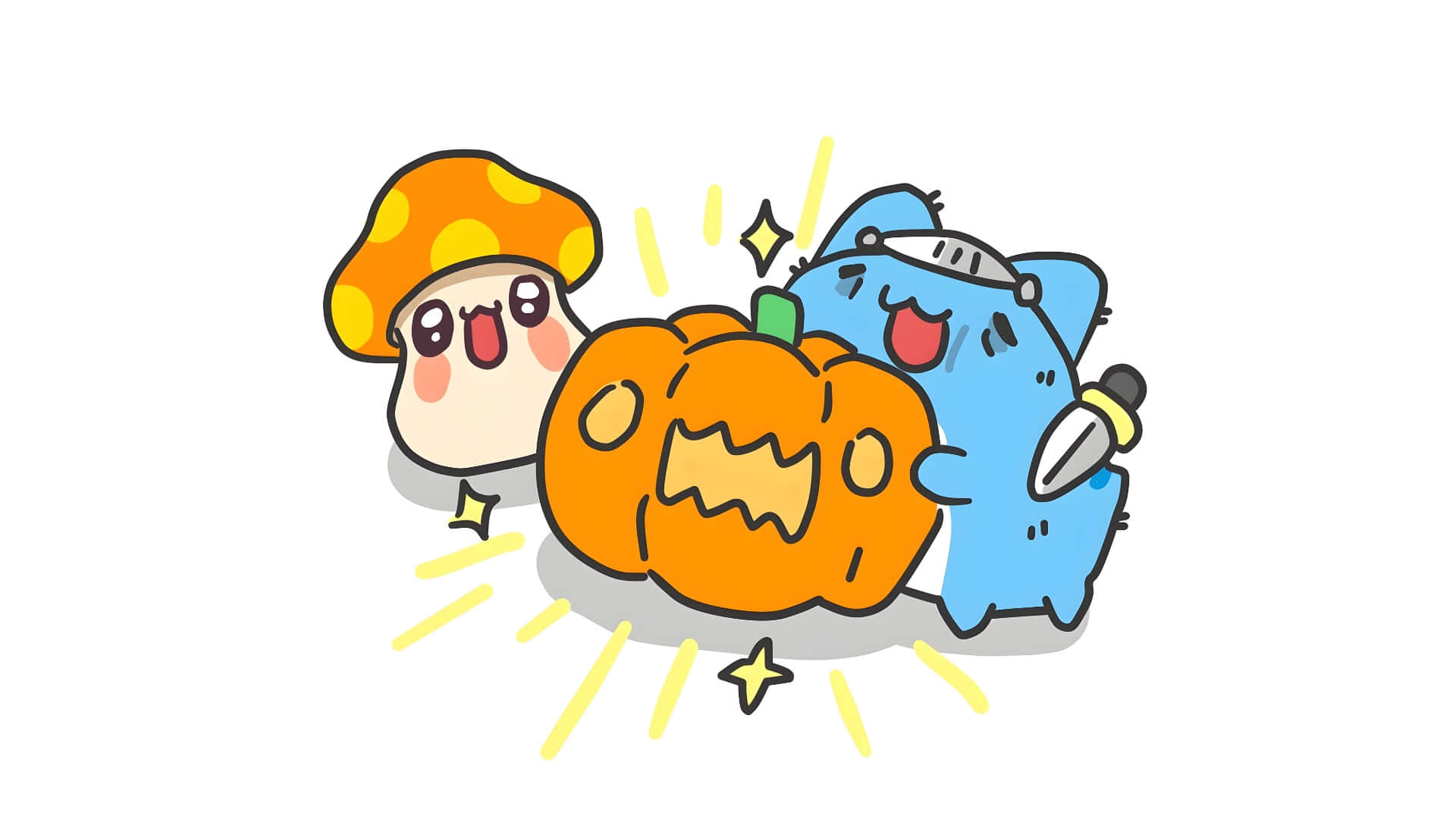 Bugcat Capoo, Halloween Fun, glowing jack o lantern, Full HD Desktop Wallpaper