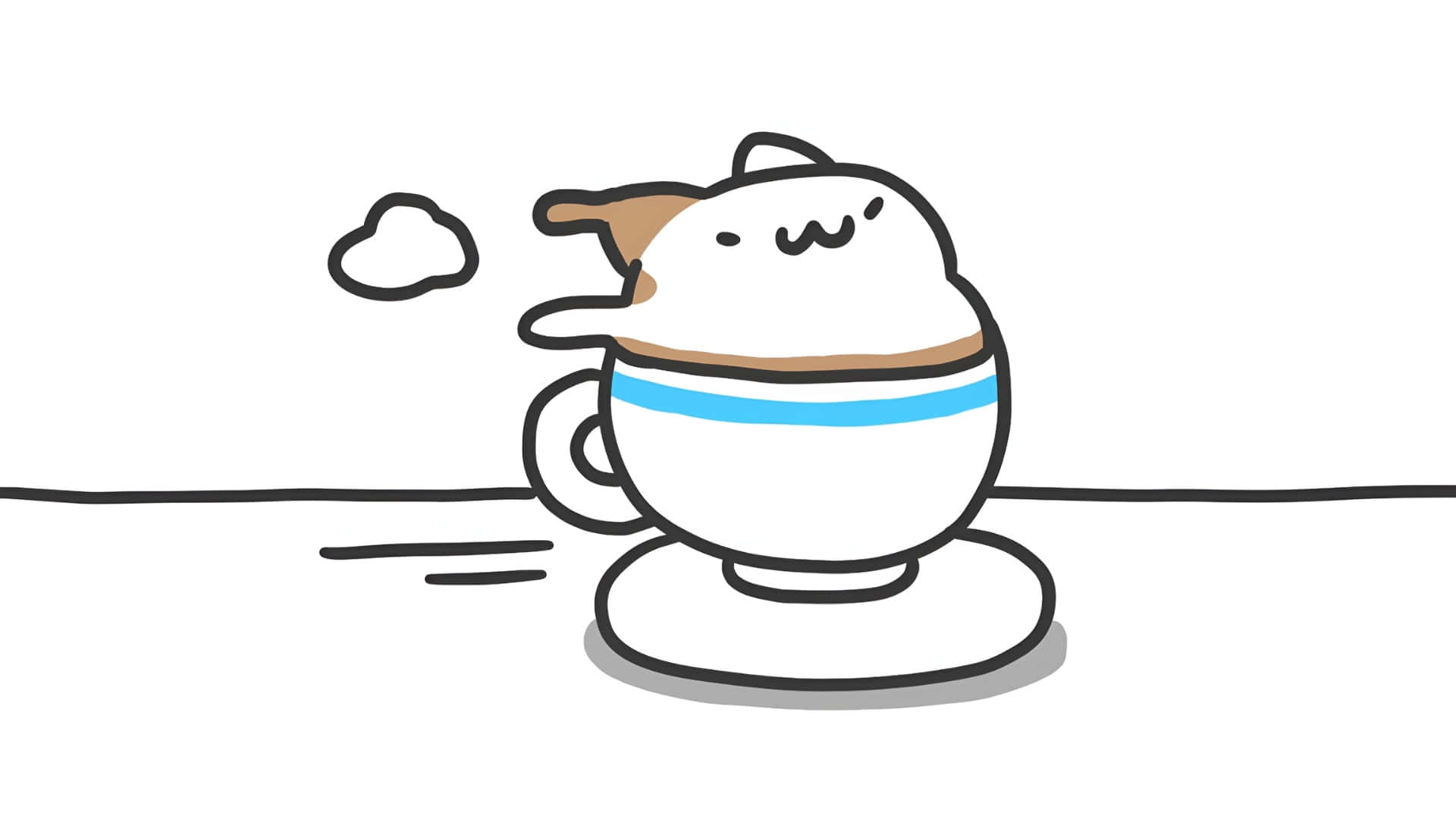 Bugcat Capoo, brown hat, white coffee cup, Full HD Desktop Wallpaper