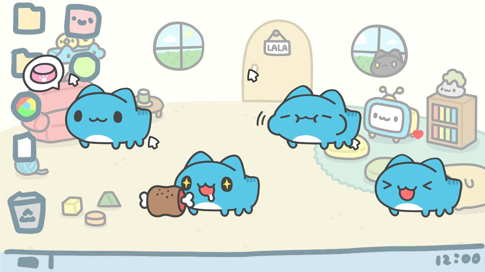Bugcat Capoo, blue, cartoon cats, Full HD Desktop Wallpaper