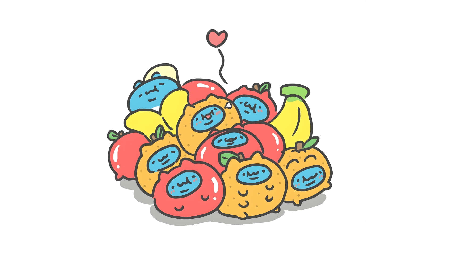 Bugcat Capoo, fruit pile, cartoon fruits, Full HD Desktop Wallpaper