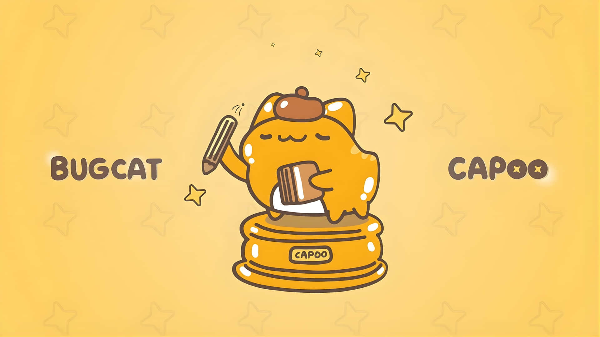 Bugcat Capoo, yellow cartoon cat, brown hat, Full HD Desktop Wallpaper