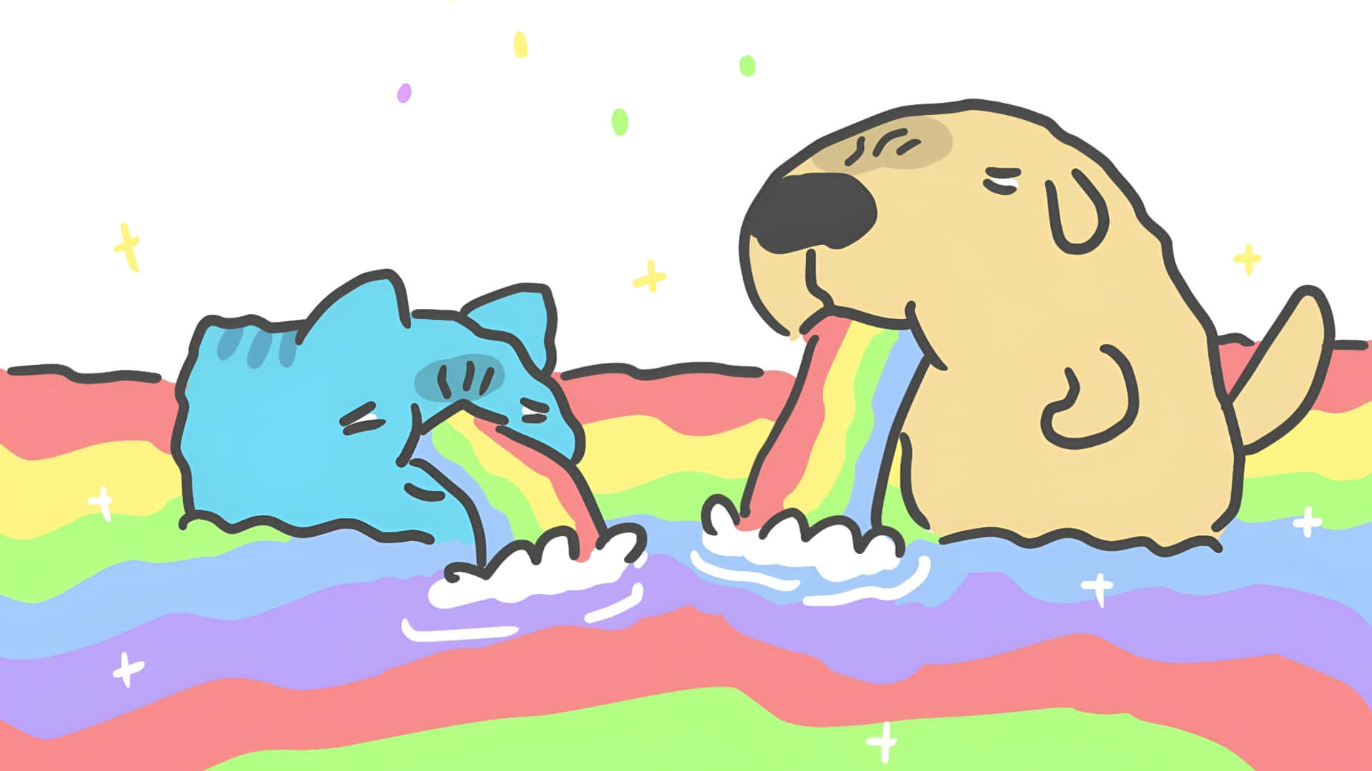 Bugcat Capoo, dog, rainbow, Full HD Desktop Wallpaper