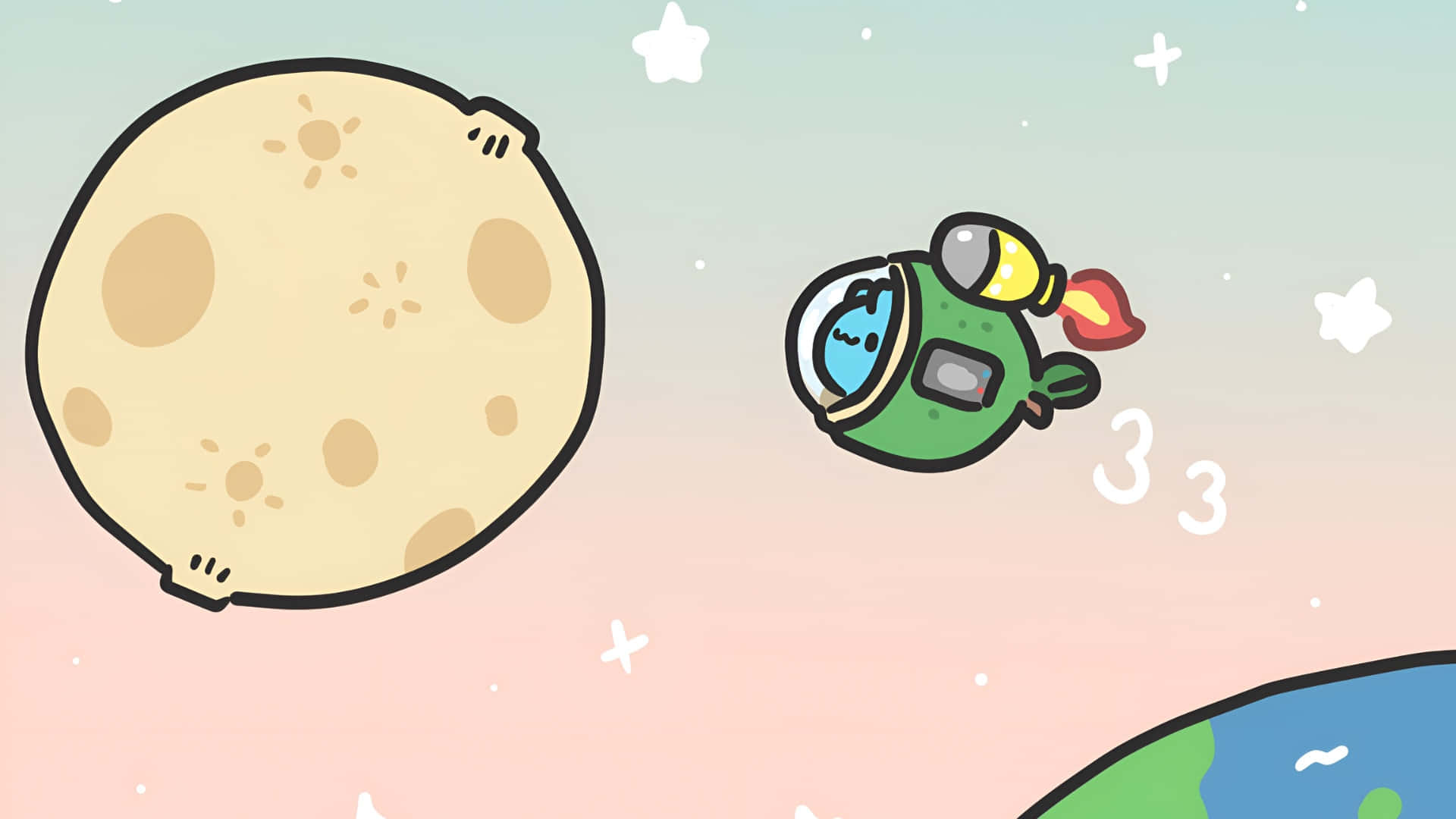 Bugcat Capoo, space adventure, green cartoon astronaut, Full HD Desktop Wallpaper
