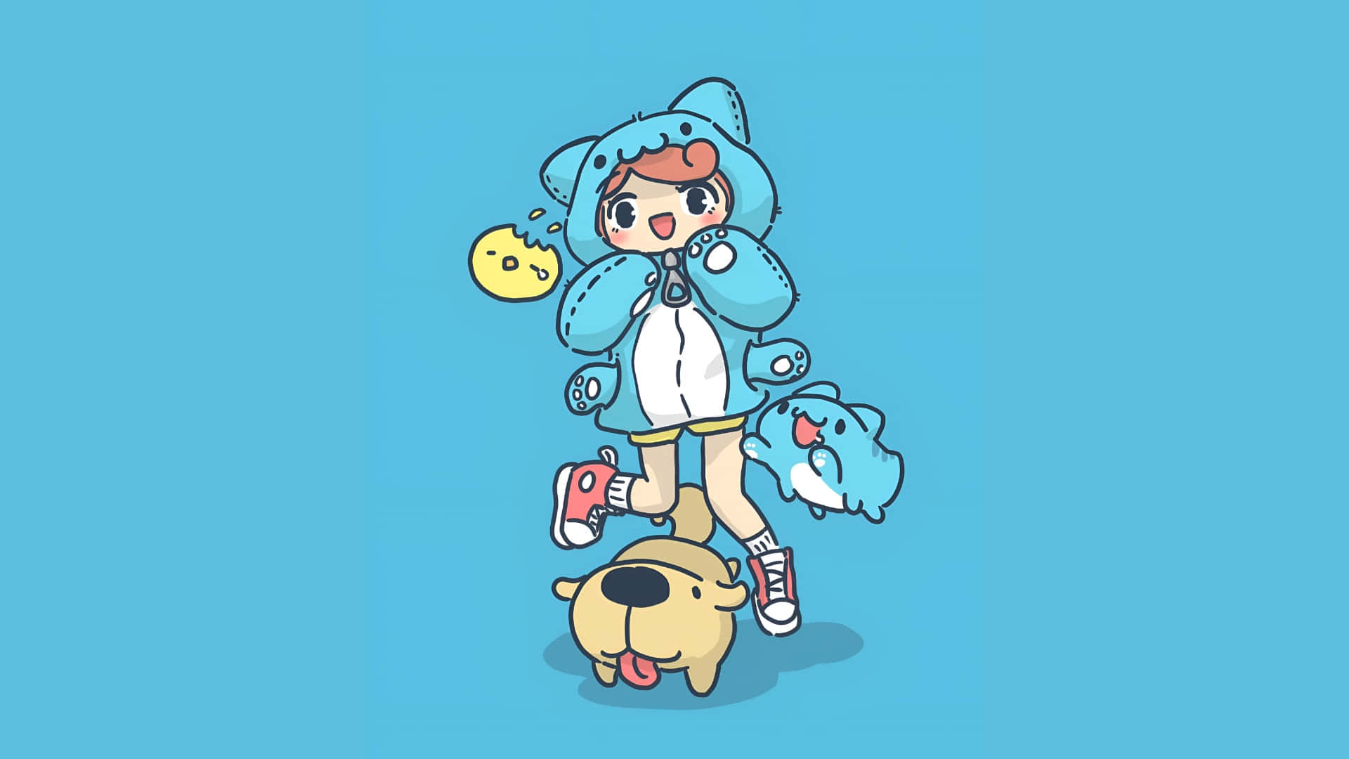 Bugcat Capoo, rainy day, blue animal onesie, Full HD Desktop Wallpaper