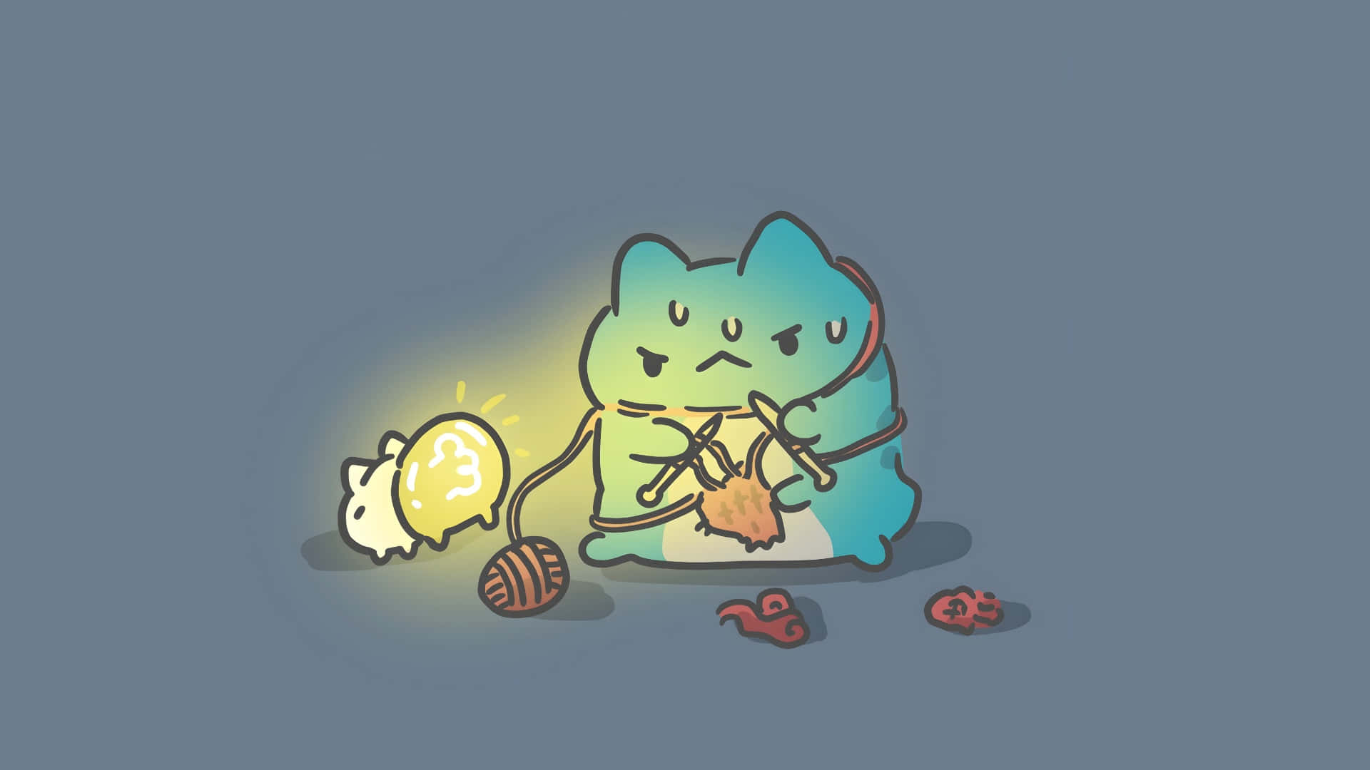 Bugcat Capoo, blue gradient, knitting needles, Full HD Desktop Wallpaper
