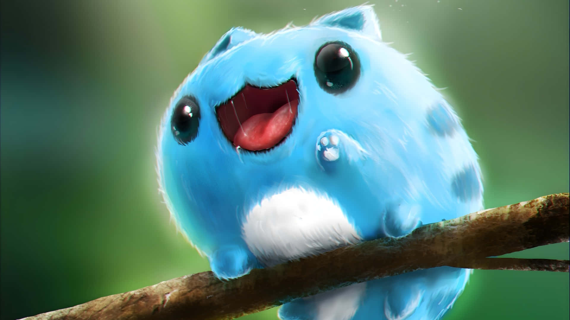 Bugcat Capoo, tree branch, fluffy blue, Full HD Desktop Wallpaper