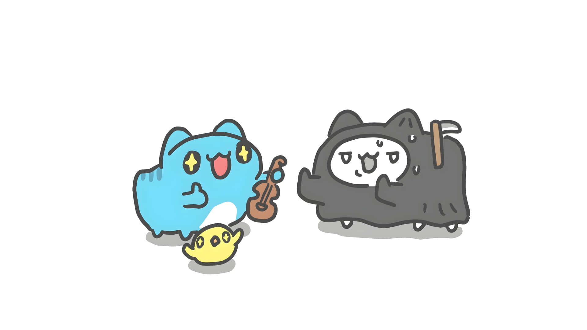 Bugcat Capoo, blue cat, violin, Full HD Desktop Wallpaper