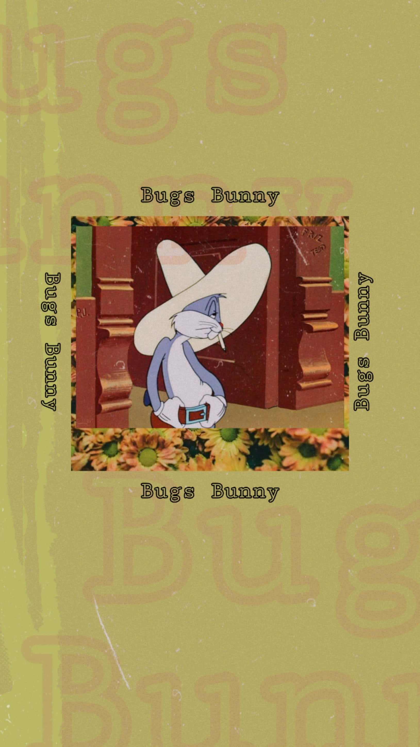 Bugs Bunny, wide-brimmed hat, sunflowers, 2K Phone Wallpaper