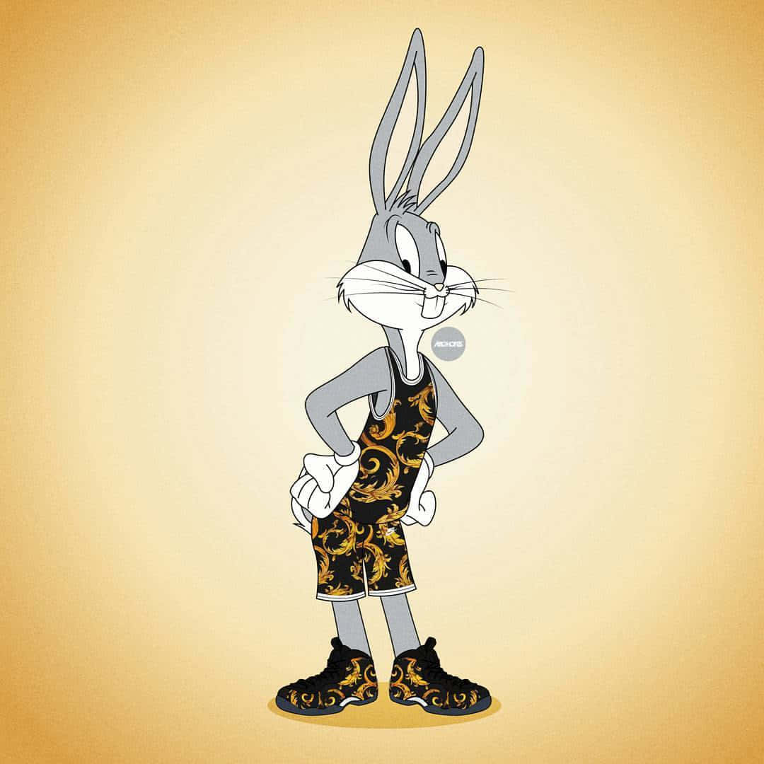 Bugs Bunny, gold and black patterned shorts, gold and black patterned shoes, SD Desktop Wallpaper