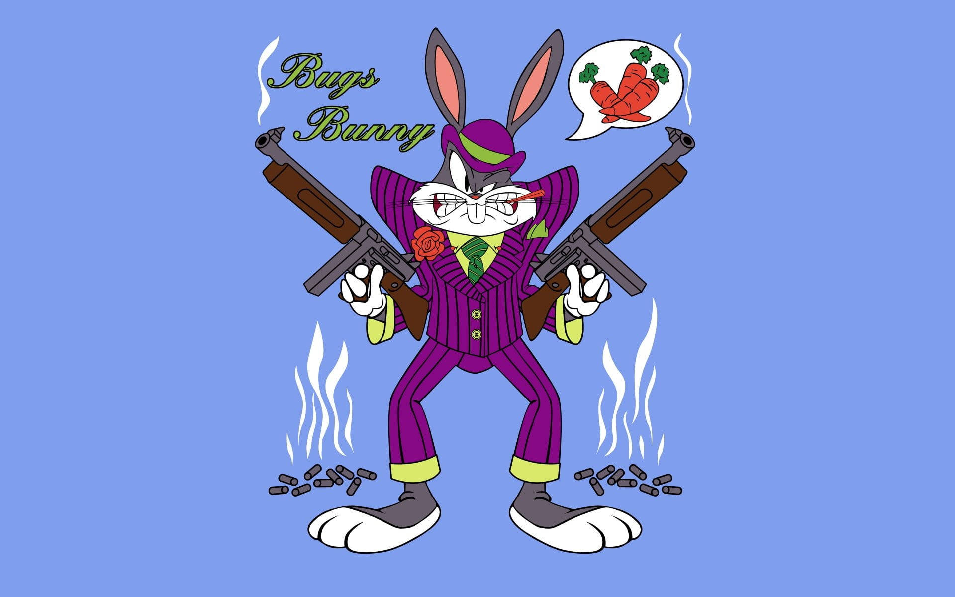 Bugs Bunny, purple suit, smoking guns, Full HD Desktop Wallpaper