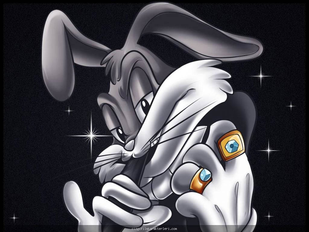 Bugs Bunny, jeweled rings, starry black background, SD Desktop Wallpaper