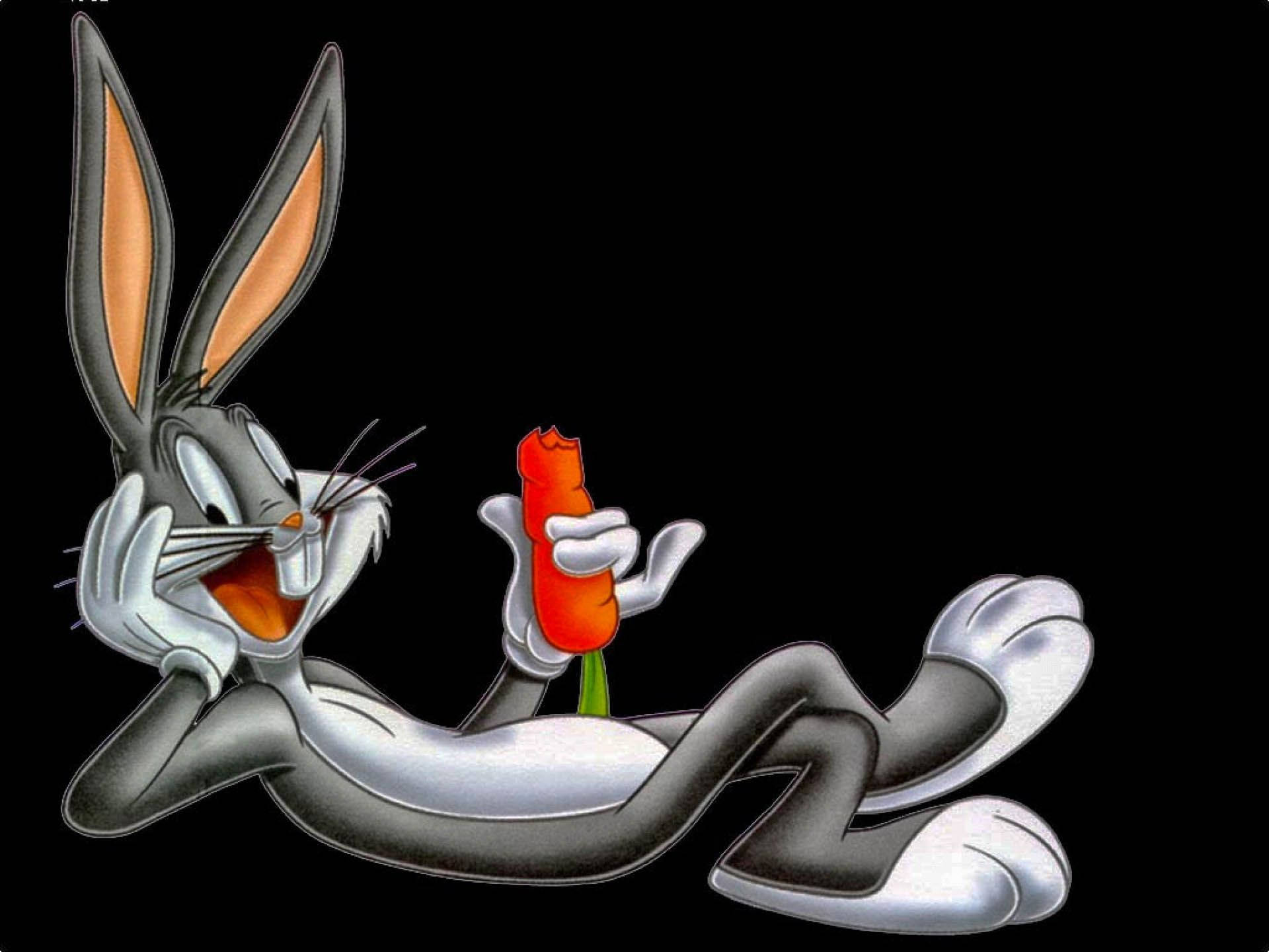 Bugs Bunny, carrot, stark black background, Full HD Desktop Wallpaper