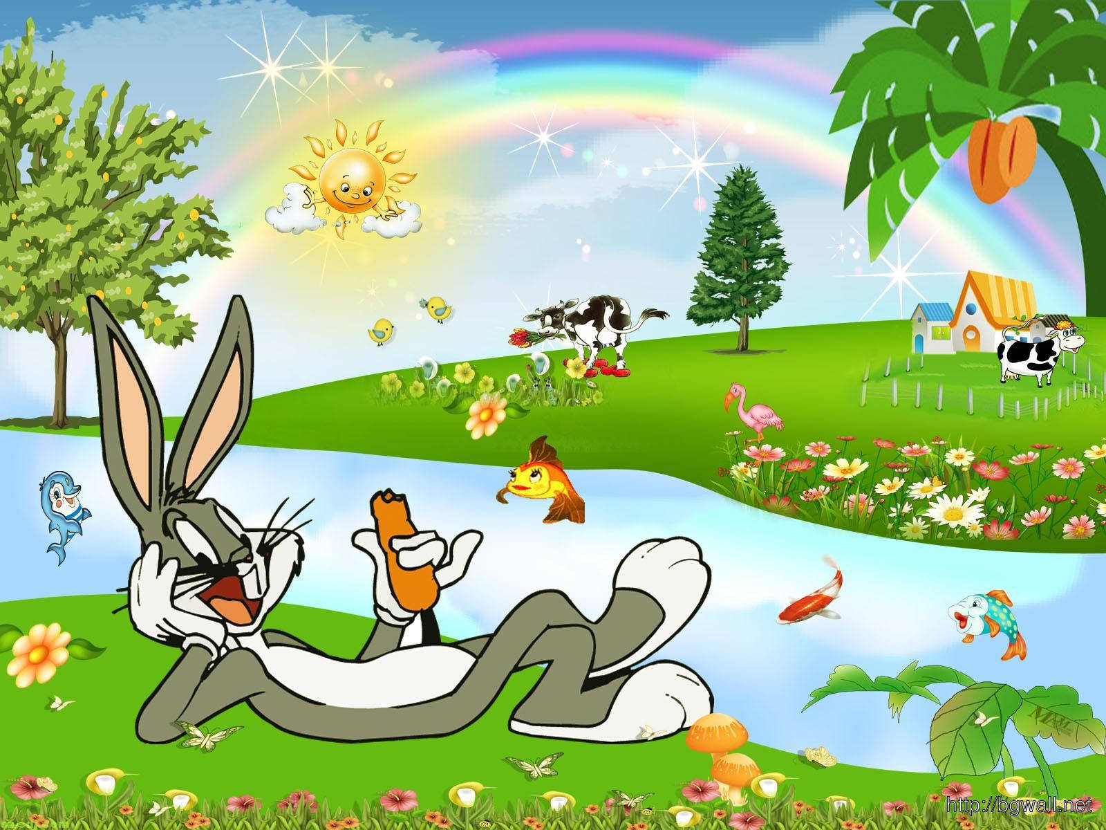 Bugs Bunny, pond, rainbow, HD Desktop Wallpaper