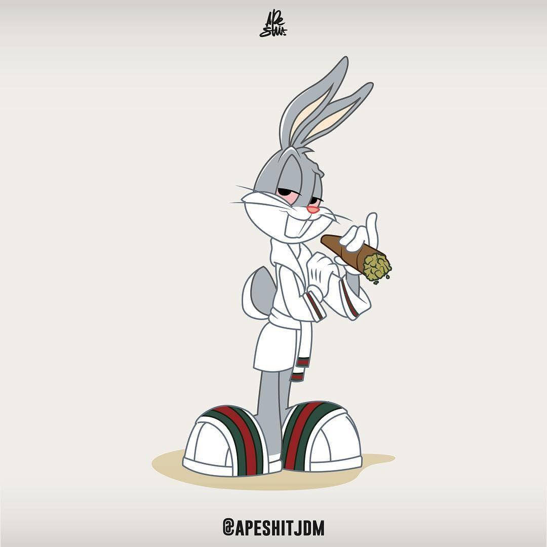 Bugs Bunny, white robe, Gucci-style shoes, SD Desktop Wallpaper