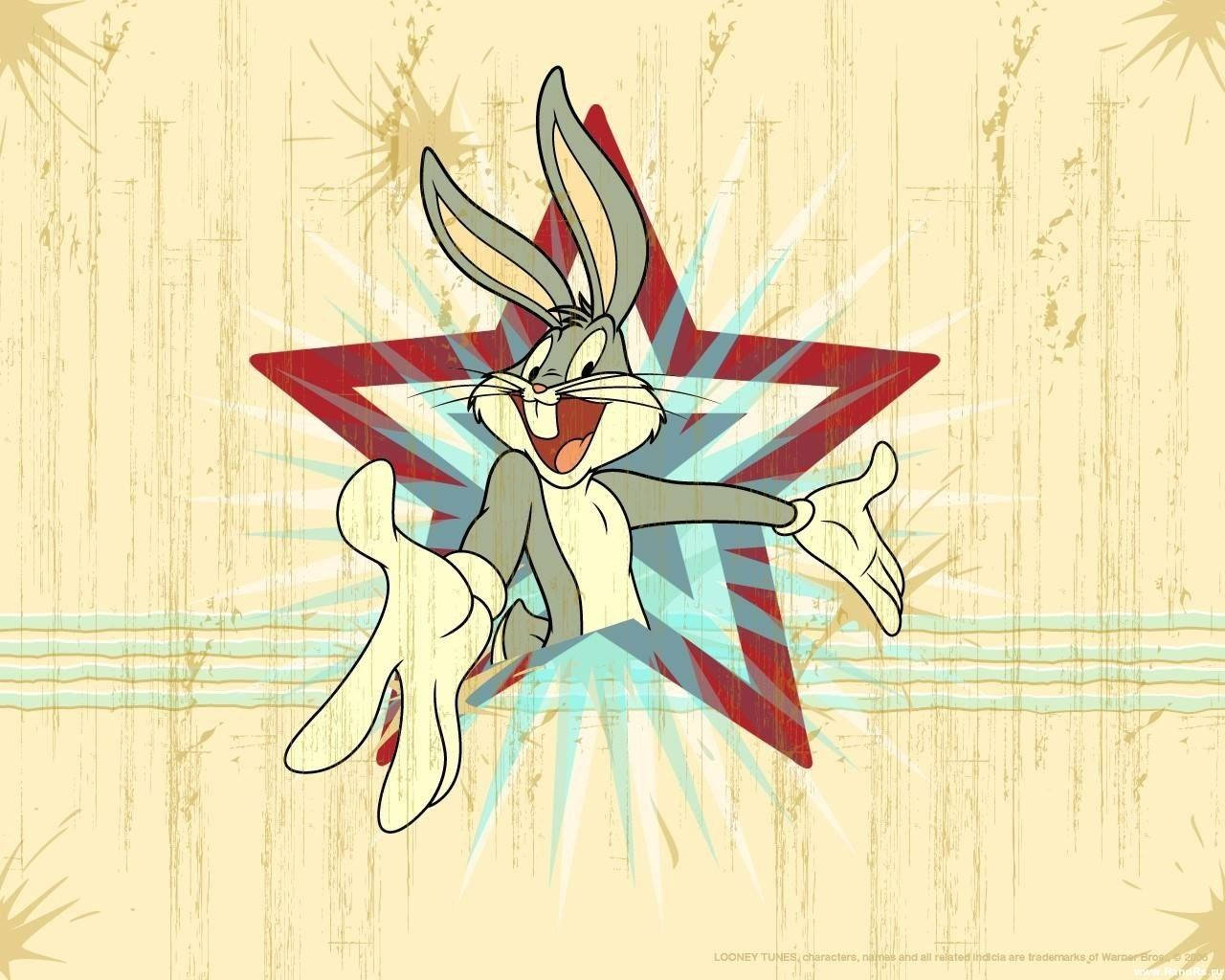 Bugs Bunny, red star, radiating light beams, HD Desktop Wallpaper