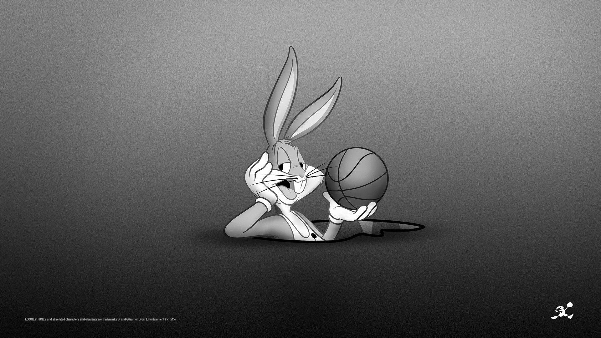 Bugs Bunny, basketball, gradient gray background, Full HD Desktop Wallpaper