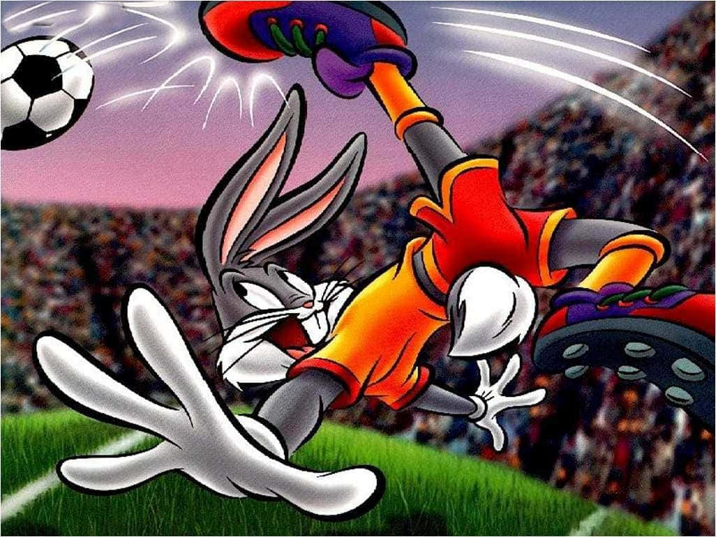 Bugs Bunny, red and orange soccer uniform, soccer ball, SD Desktop Wallpaper