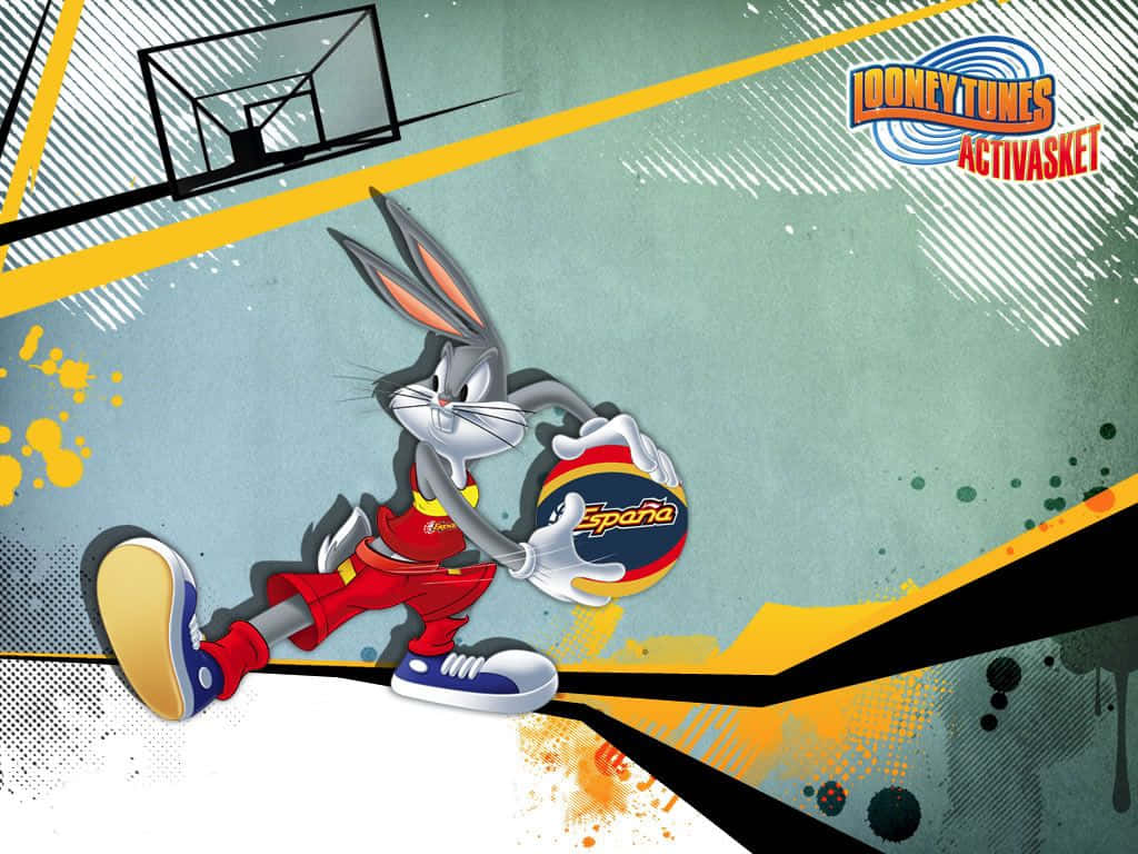 Bugs Bunny, basketball, stylized court backdrop, SD Desktop Wallpaper