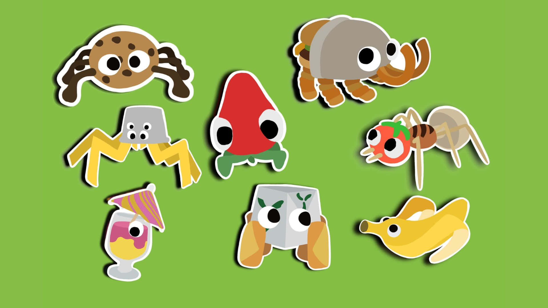 Bugsnax, character stickers, cartoon animals, Full HD Desktop Wallpaper