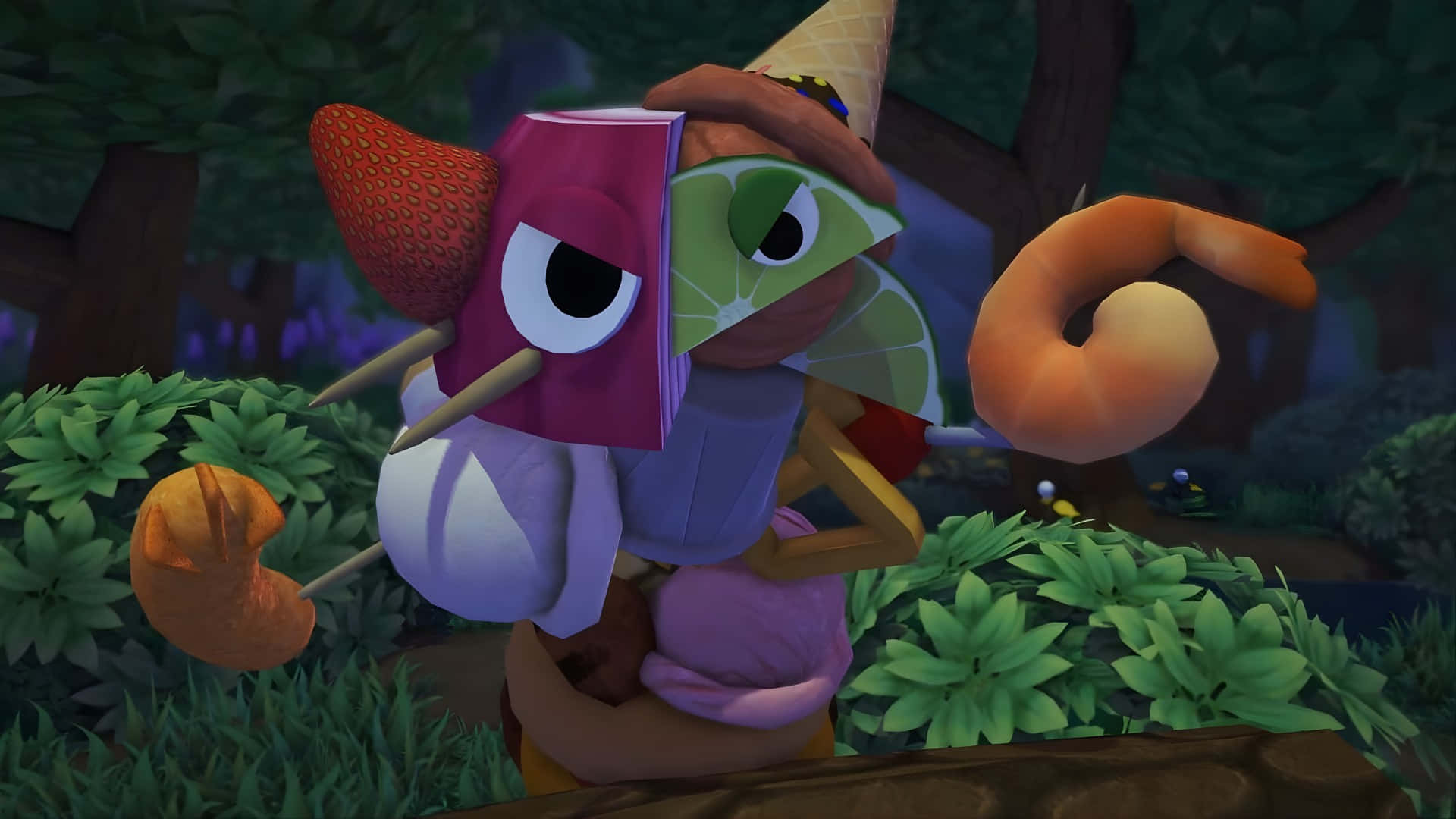 Bugsnax, character mask, fruit, Full HD Desktop Wallpaper